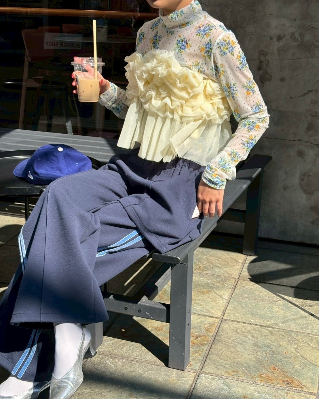 Romantic flower dot see-through tops (high neck)