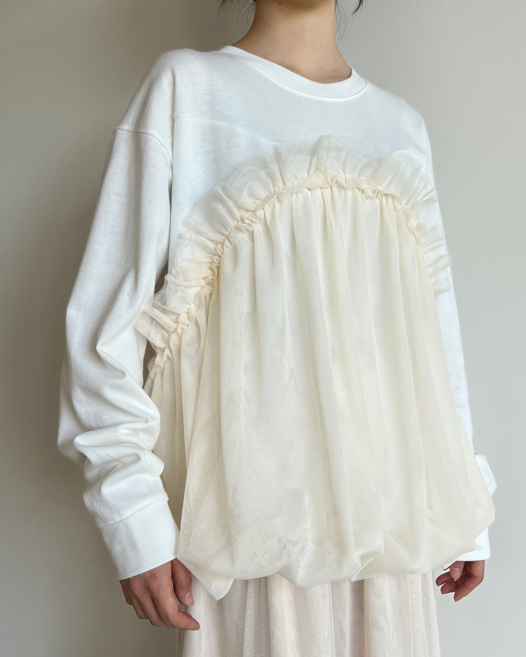 Tulle balloon long T-shirts (White) – POPPY