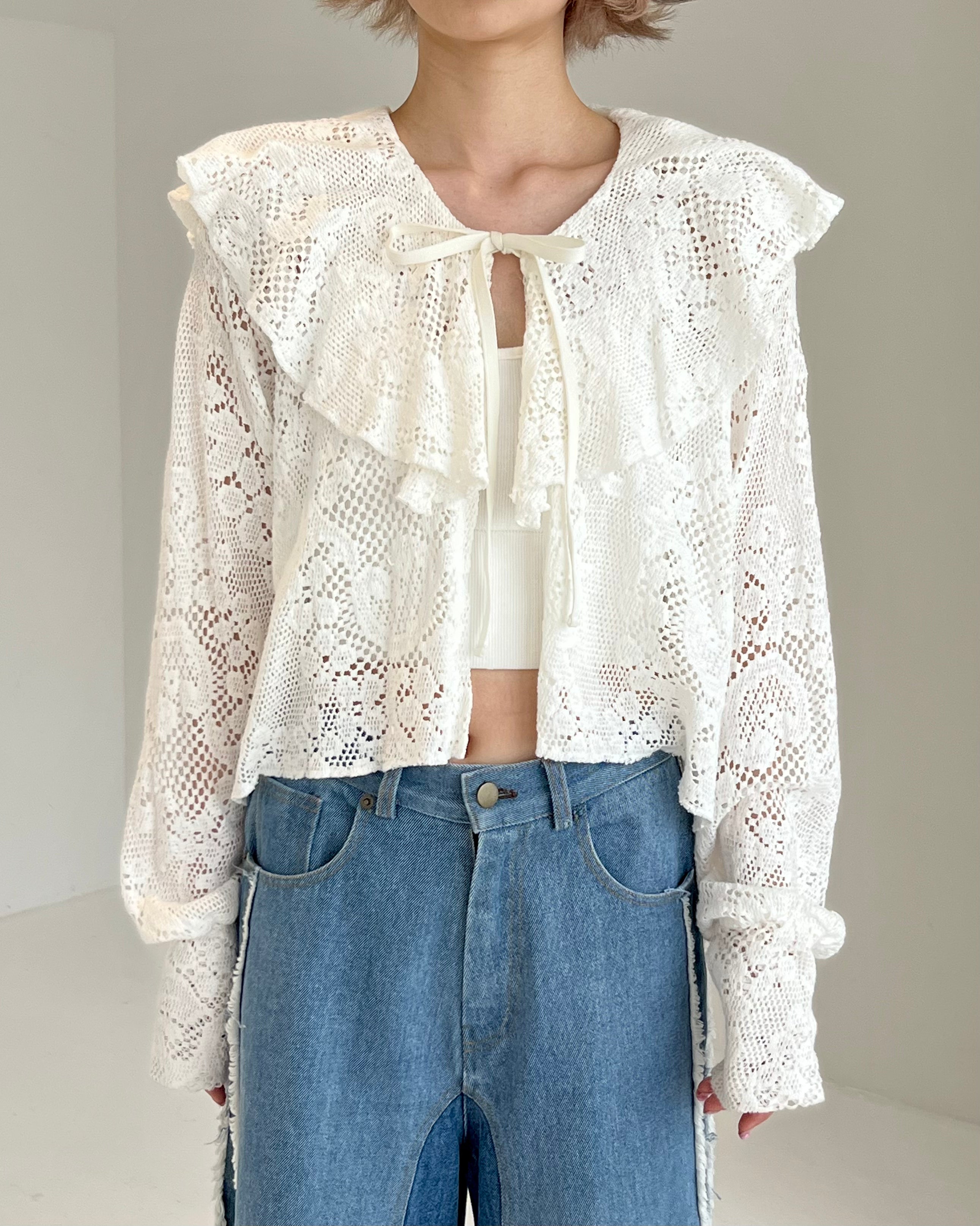 Lace ruffle cardigan