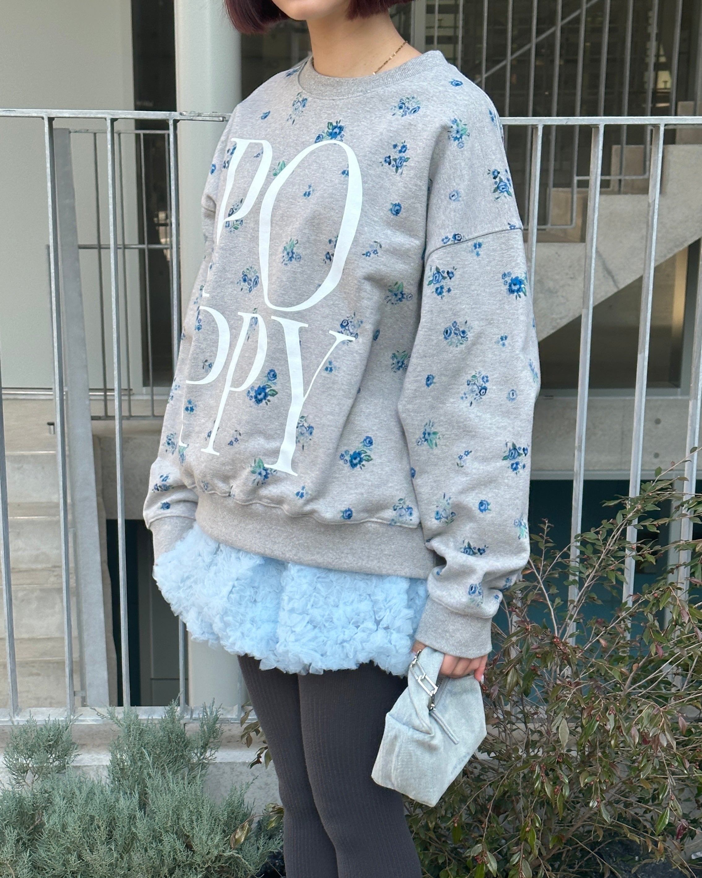 Blue flower print logo sweatshirt