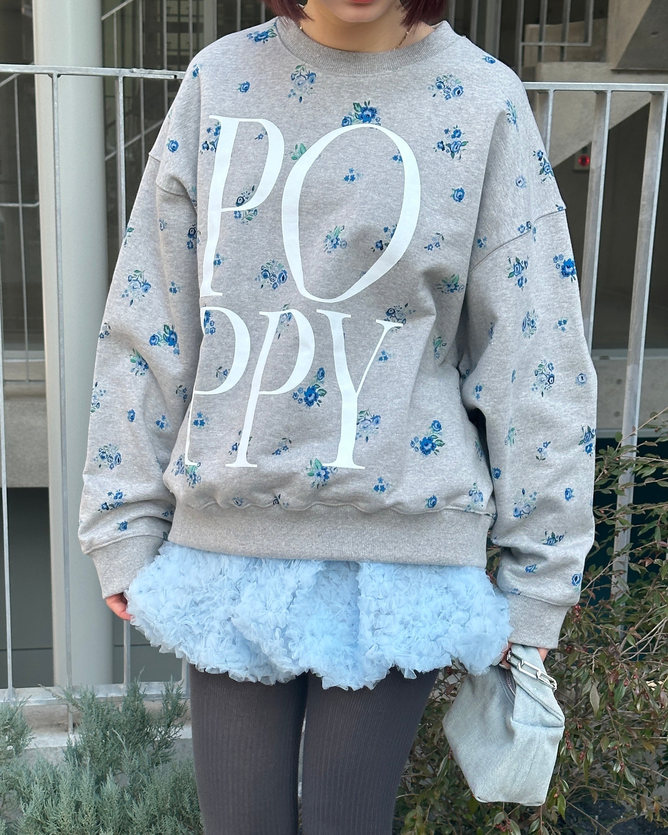 Blue flower print logo sweatshirt