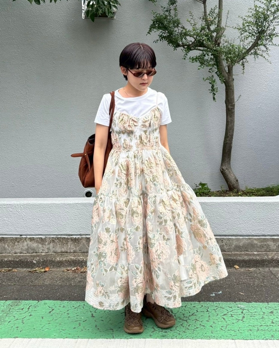 Pink gold jacquard cami dress