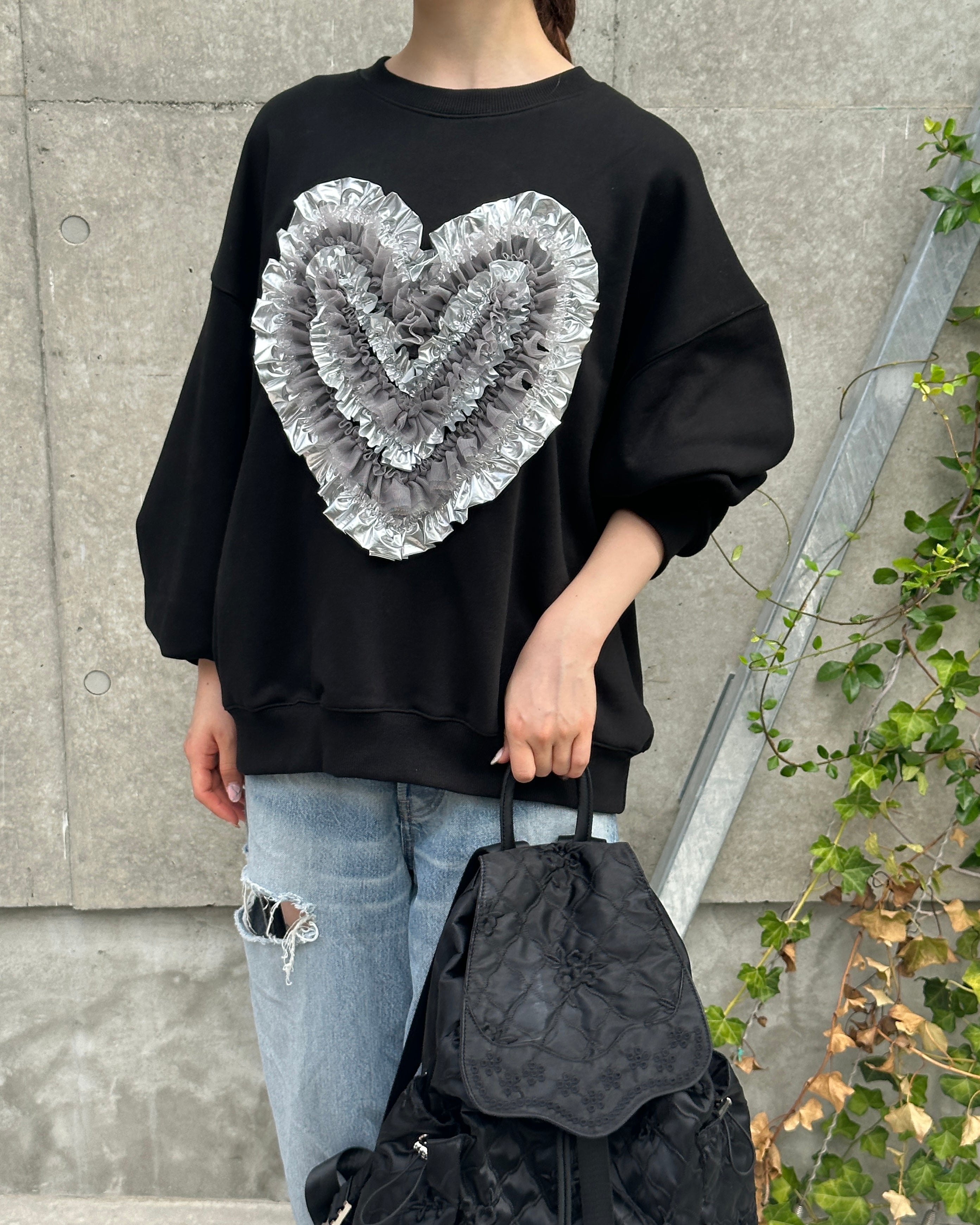 Heart tulle sweatshirt (black)