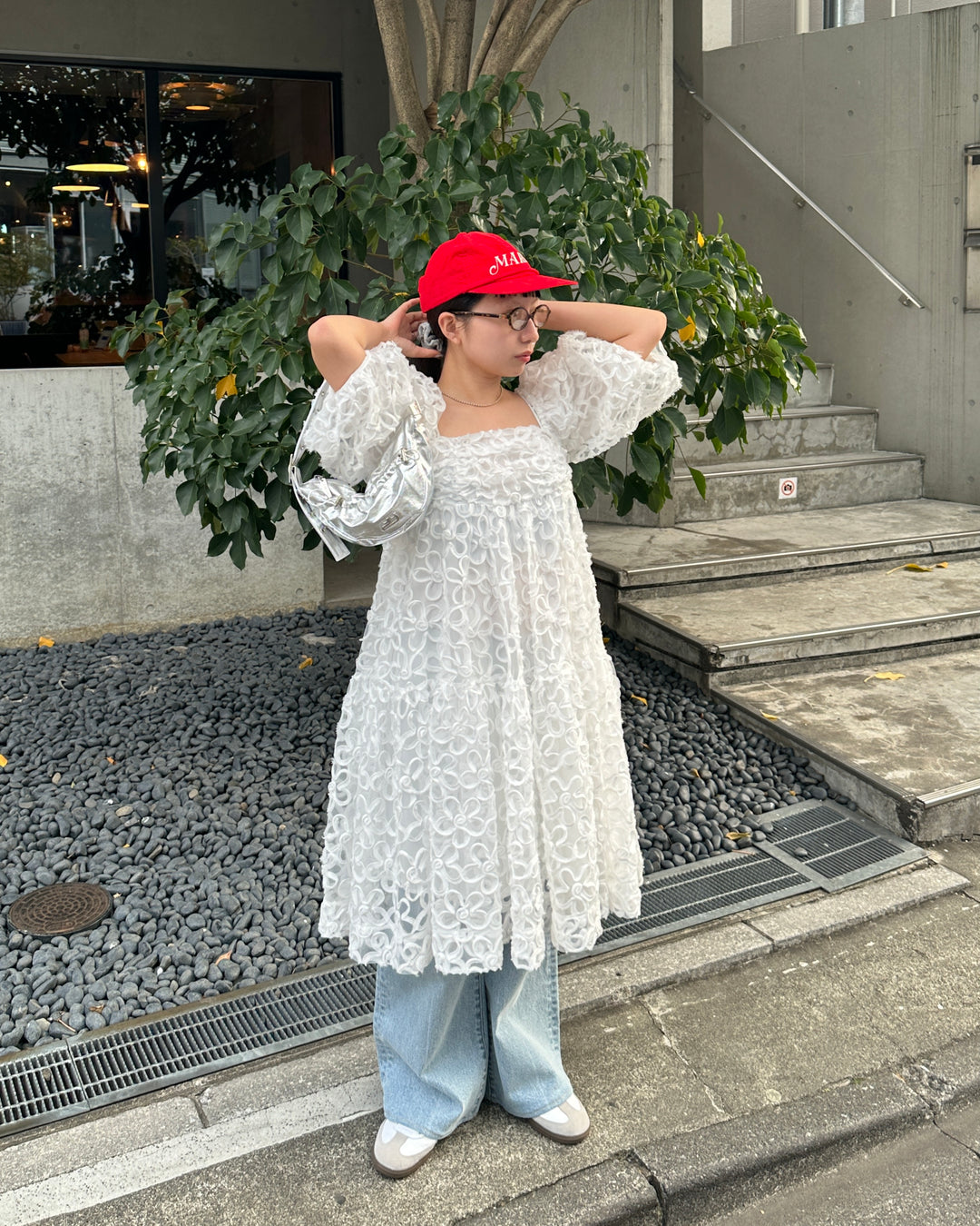 Flower puff sleeve tiered one-piece – POPPY