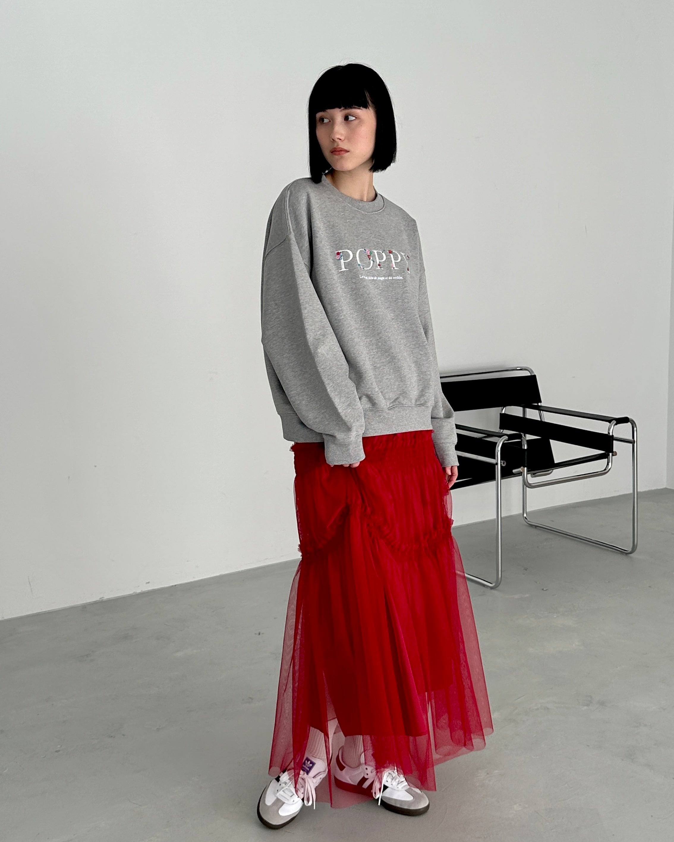 Shirring tulle skirt (blue / bordeaux)