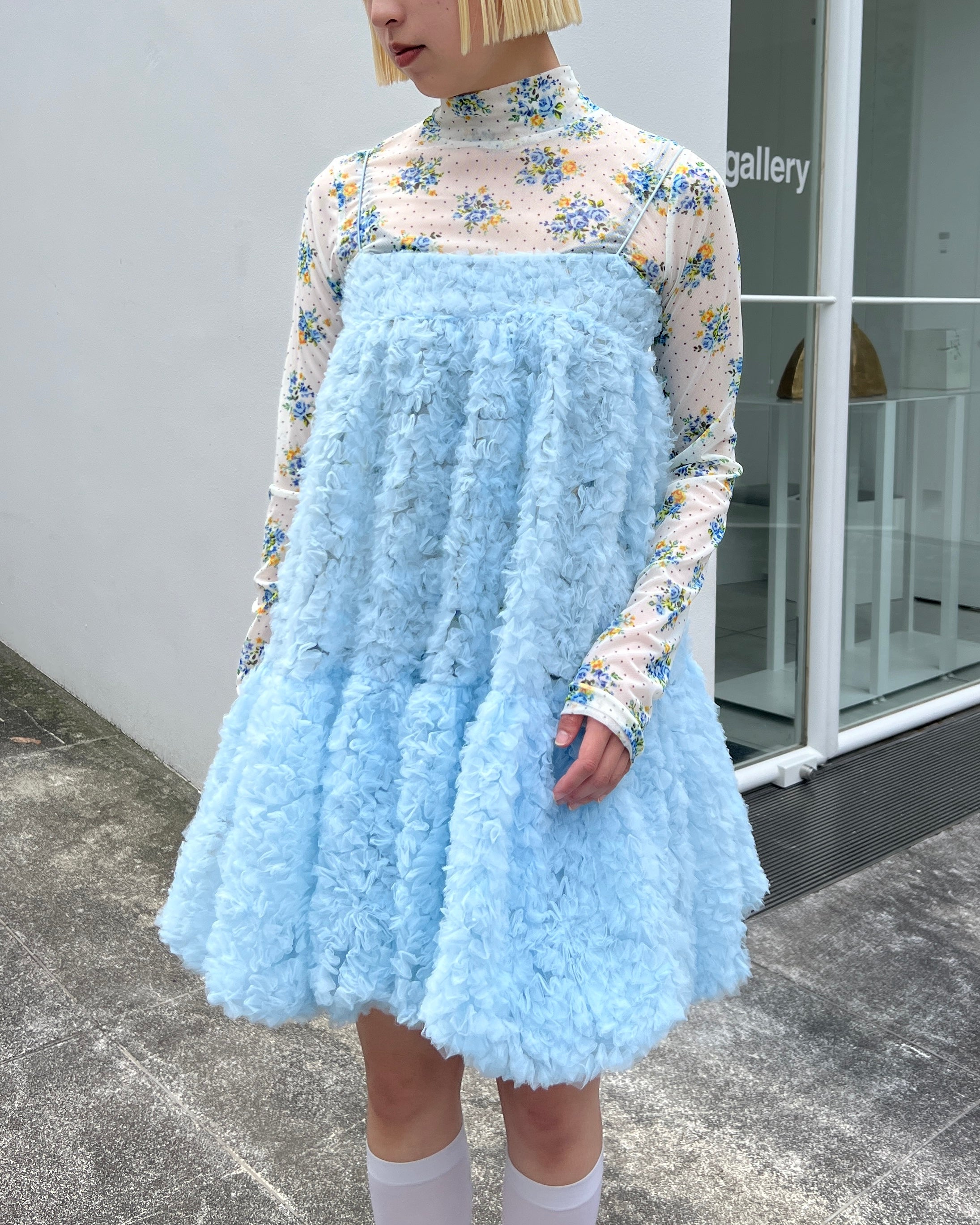 Romantic flower dot see-through tops (high neck)