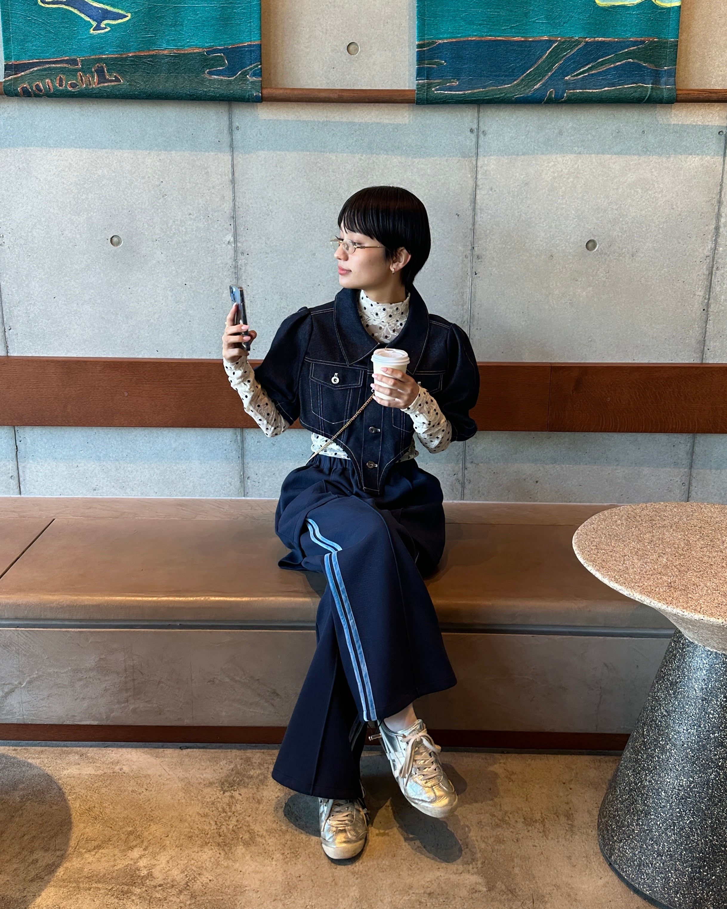 Dot lace see-through top (high neck)