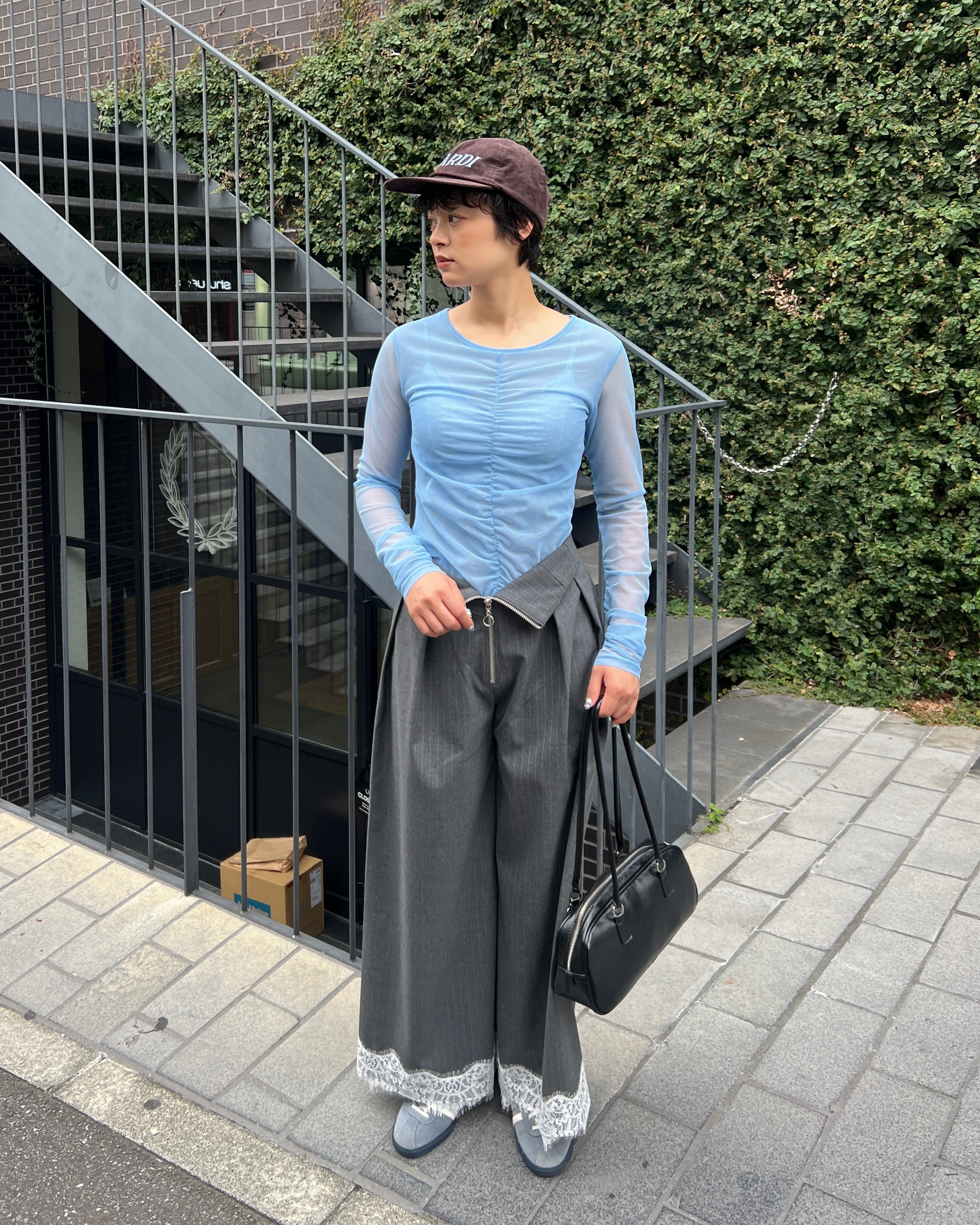 Gathered design see-through tops