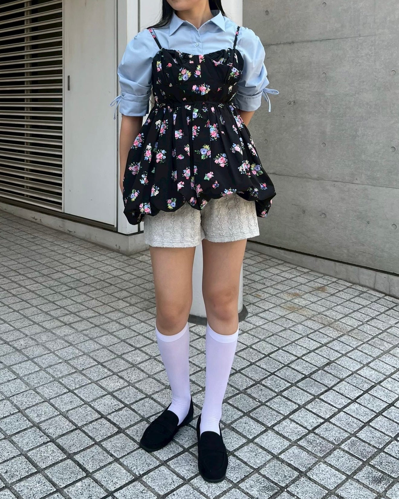 Balloon flower cami tunic (black flower)