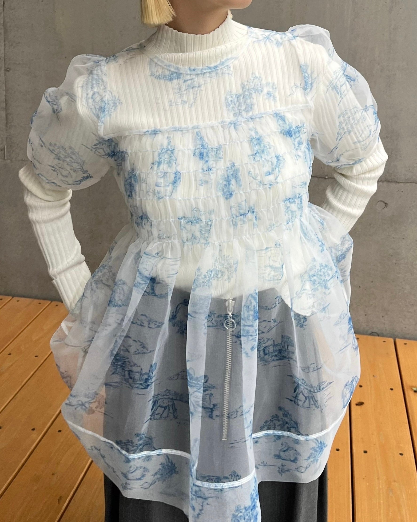 Toile de Jouy organdy shirring tunic
