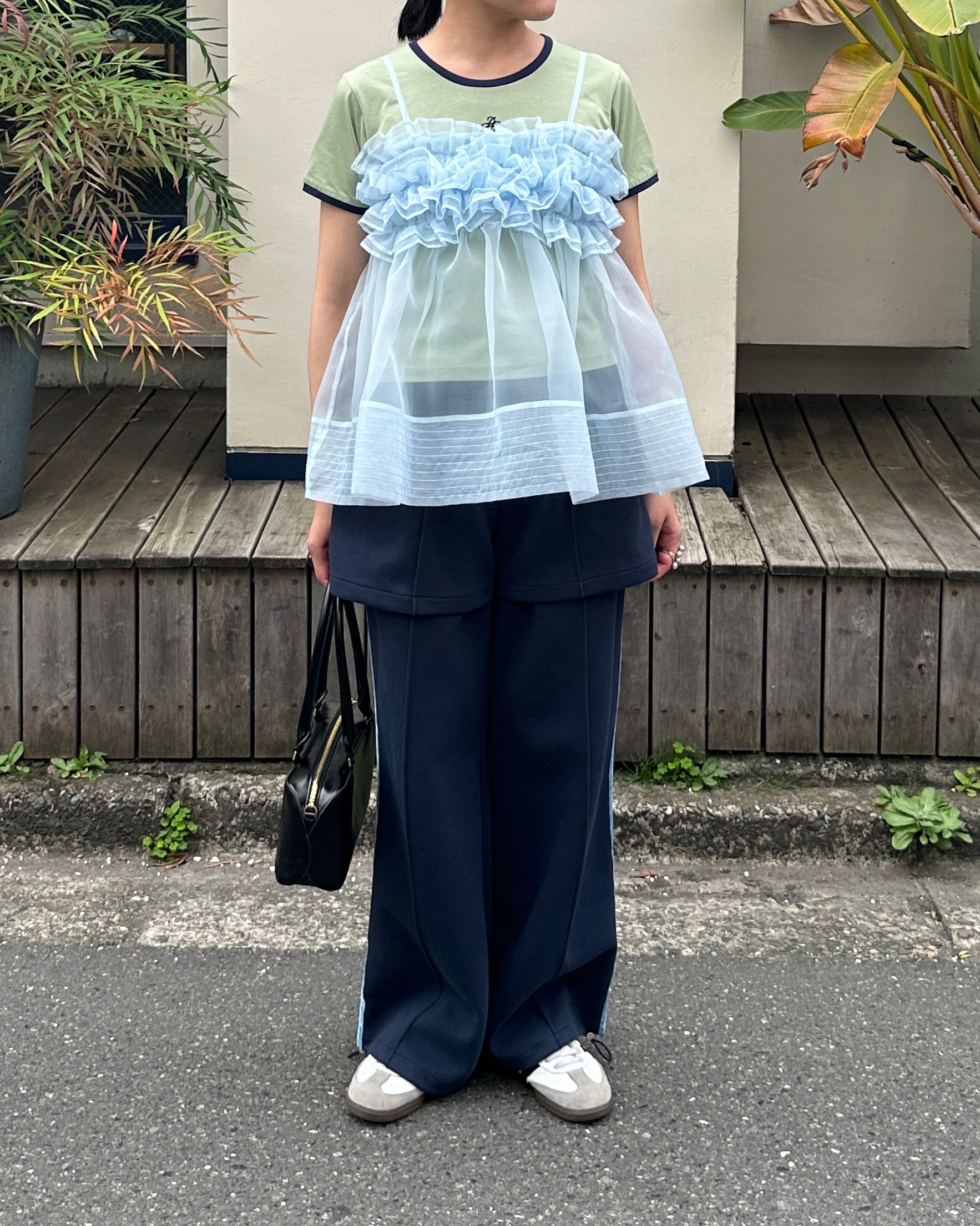 Layered-like bonding pants (navy)