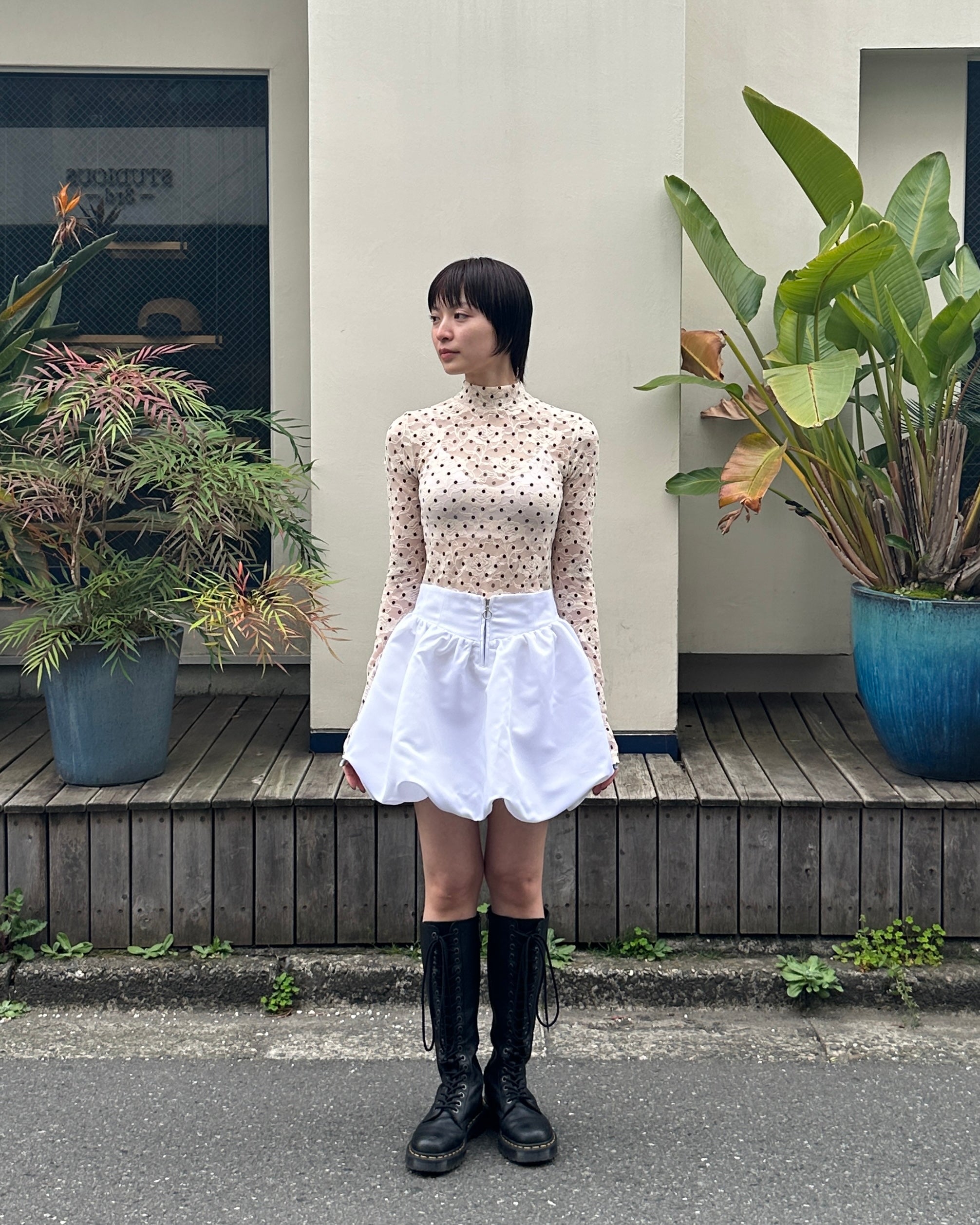 Dot lace see-through top (high neck)