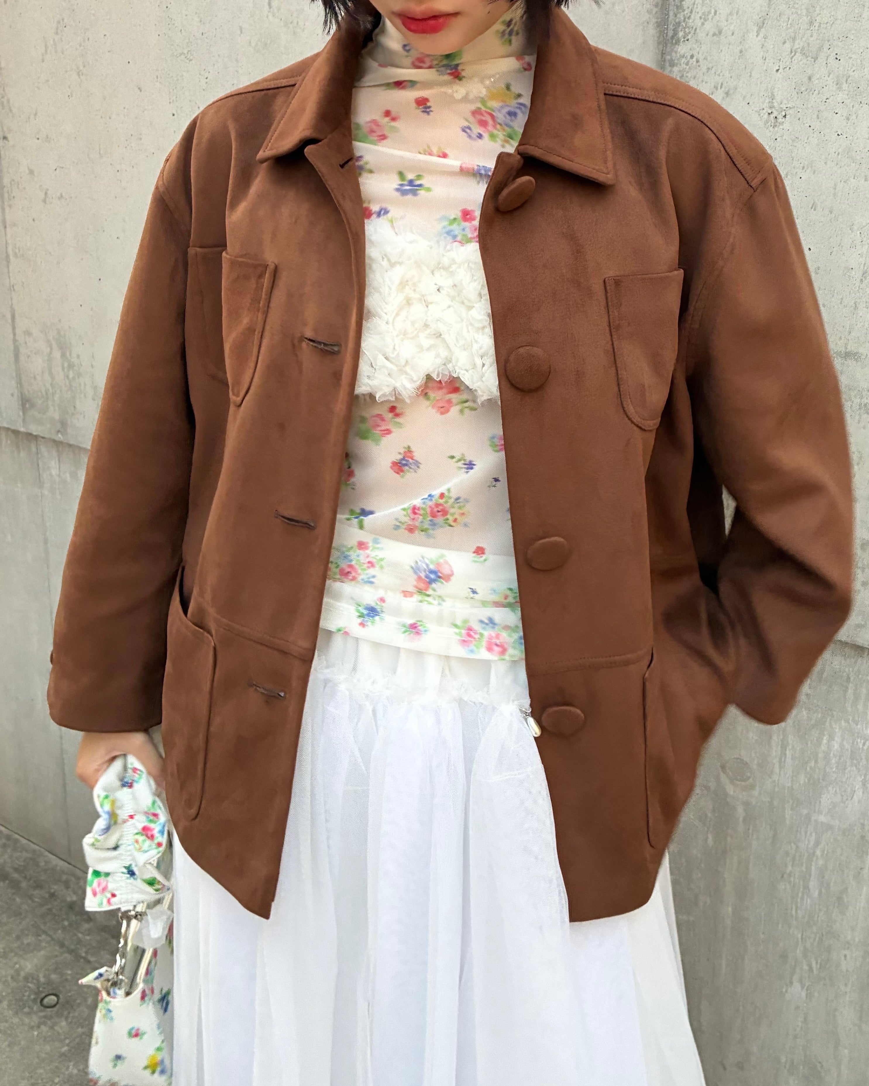 Suede-like cocoon jacket