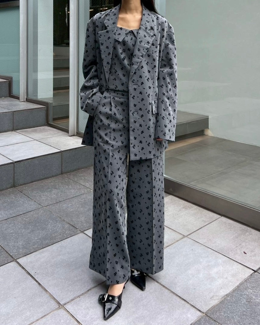 Flower flocky wide pants