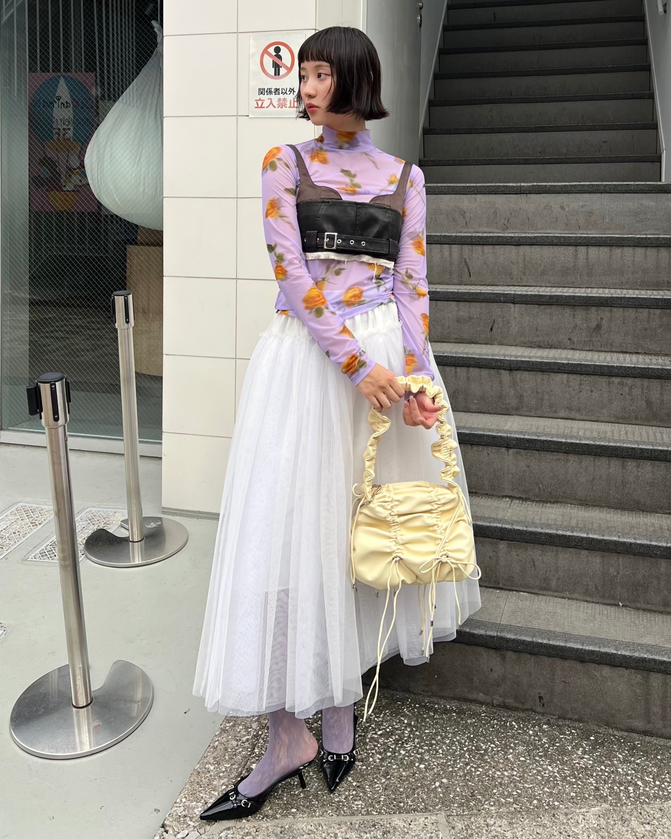 Orange rose & lavender see-through tops (high neck)