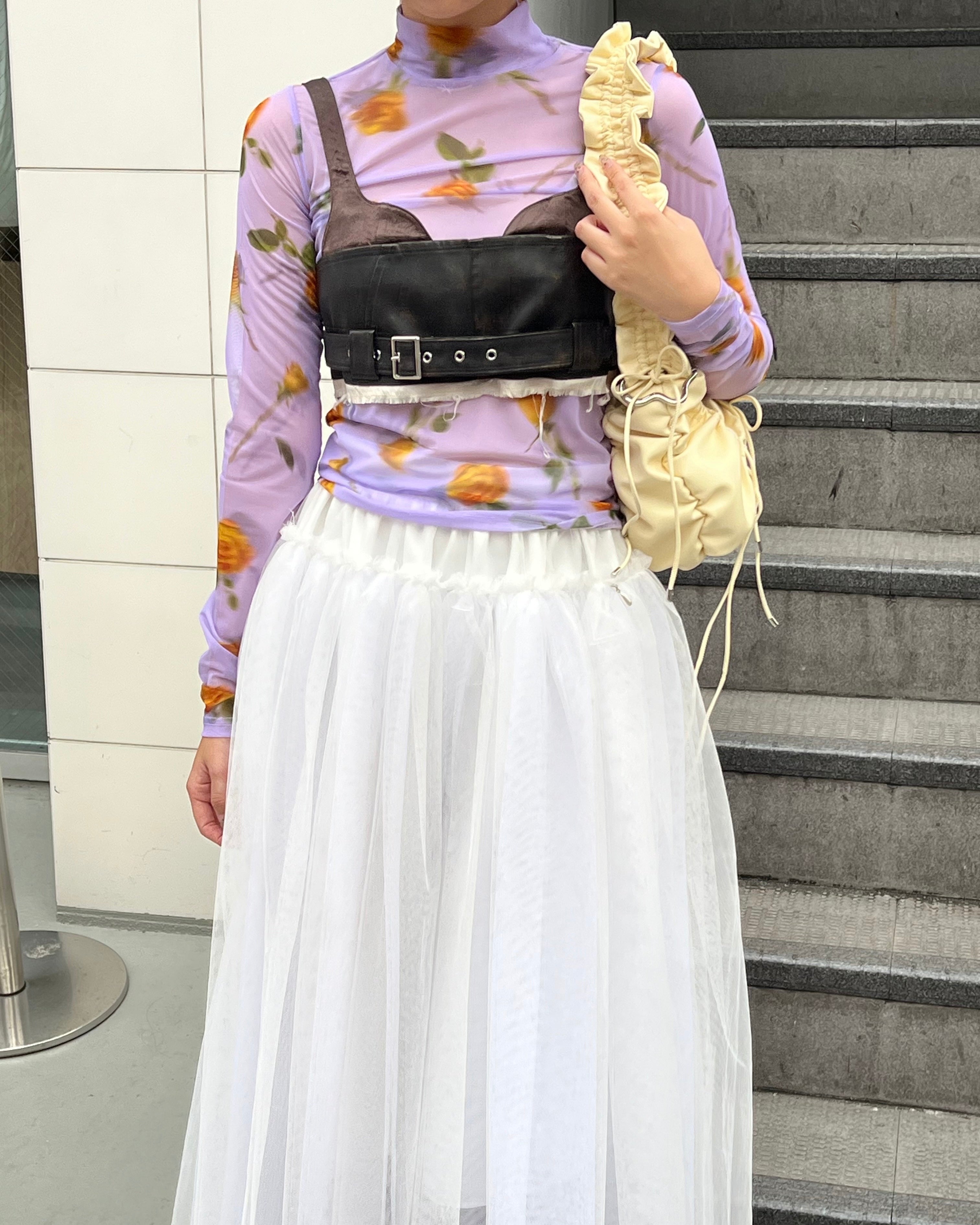 Orange rose & lavender see-through tops (high neck)