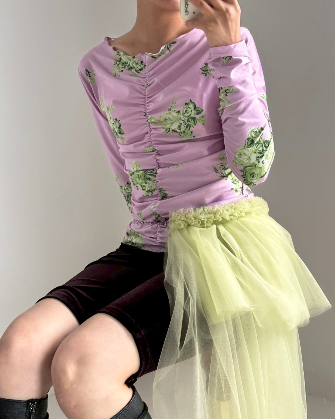 Green bouquet second skin tops (boat neck)