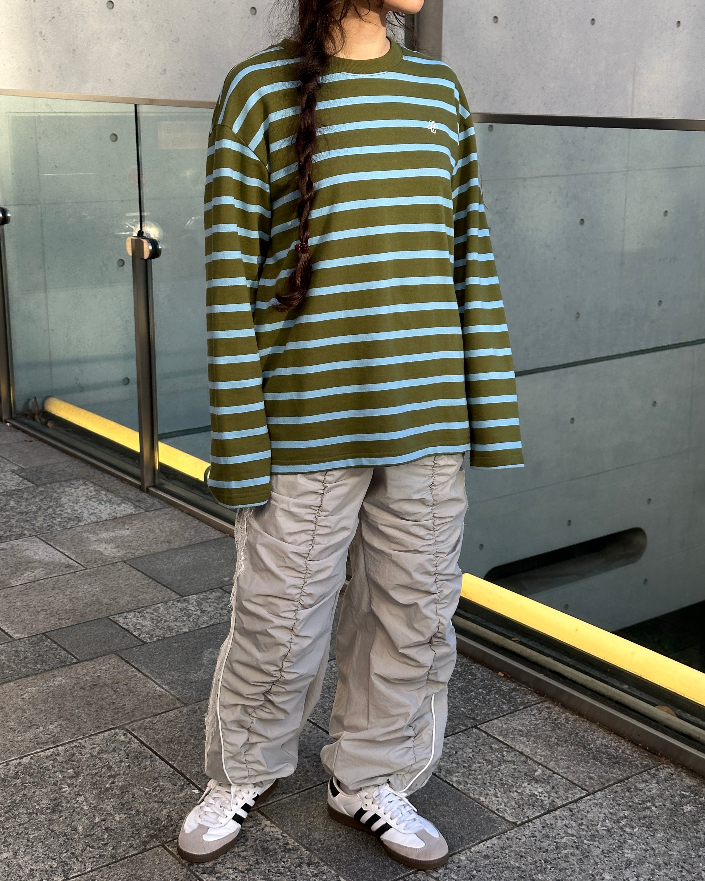 Border long t-shirt (green/sky blue)