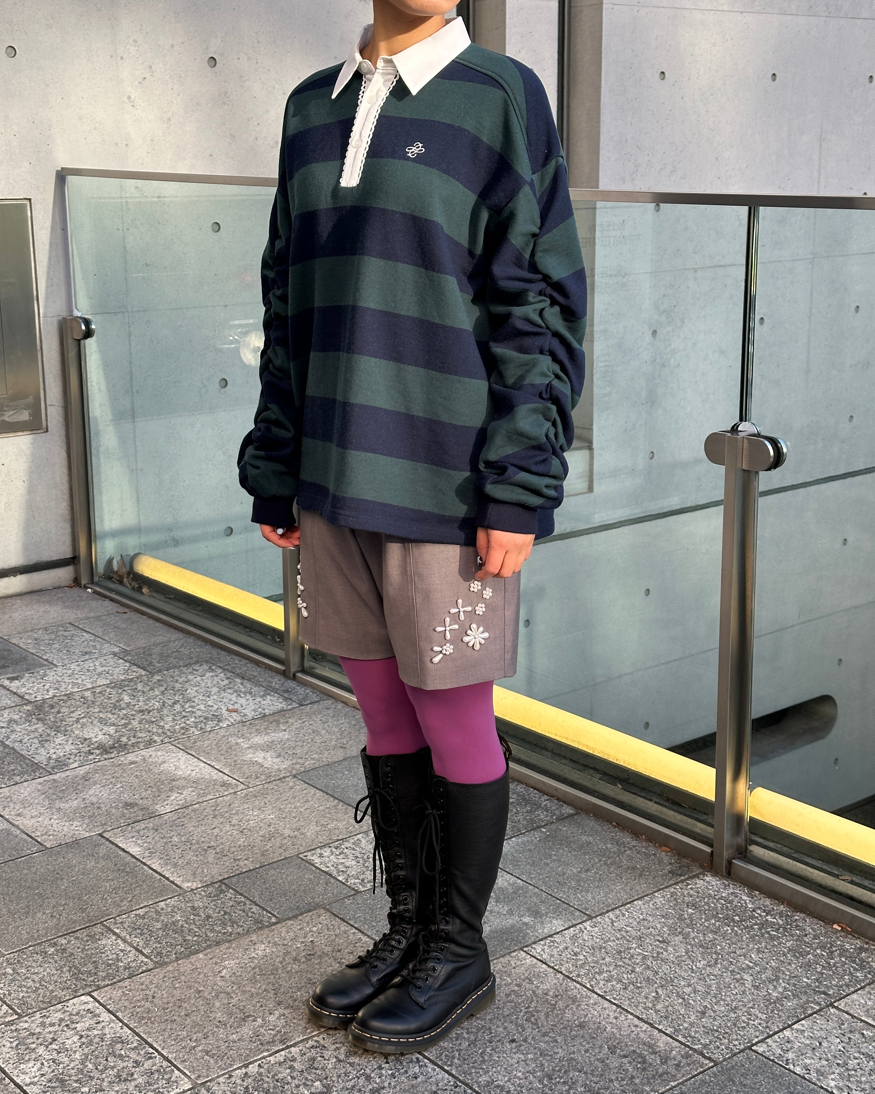 Pearl flower half pants