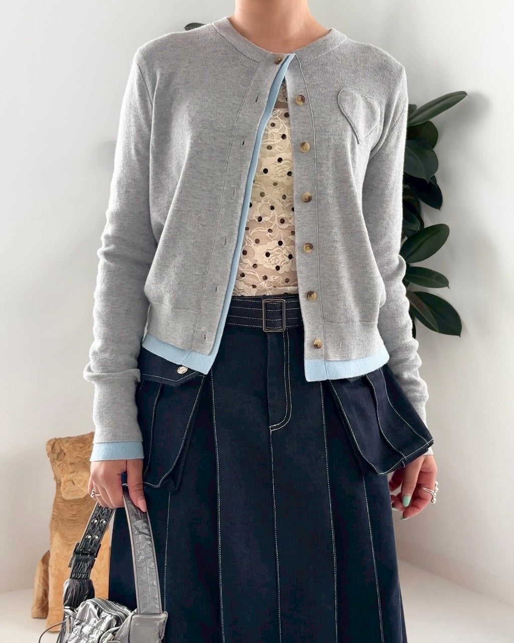 Layered design heart cardigan