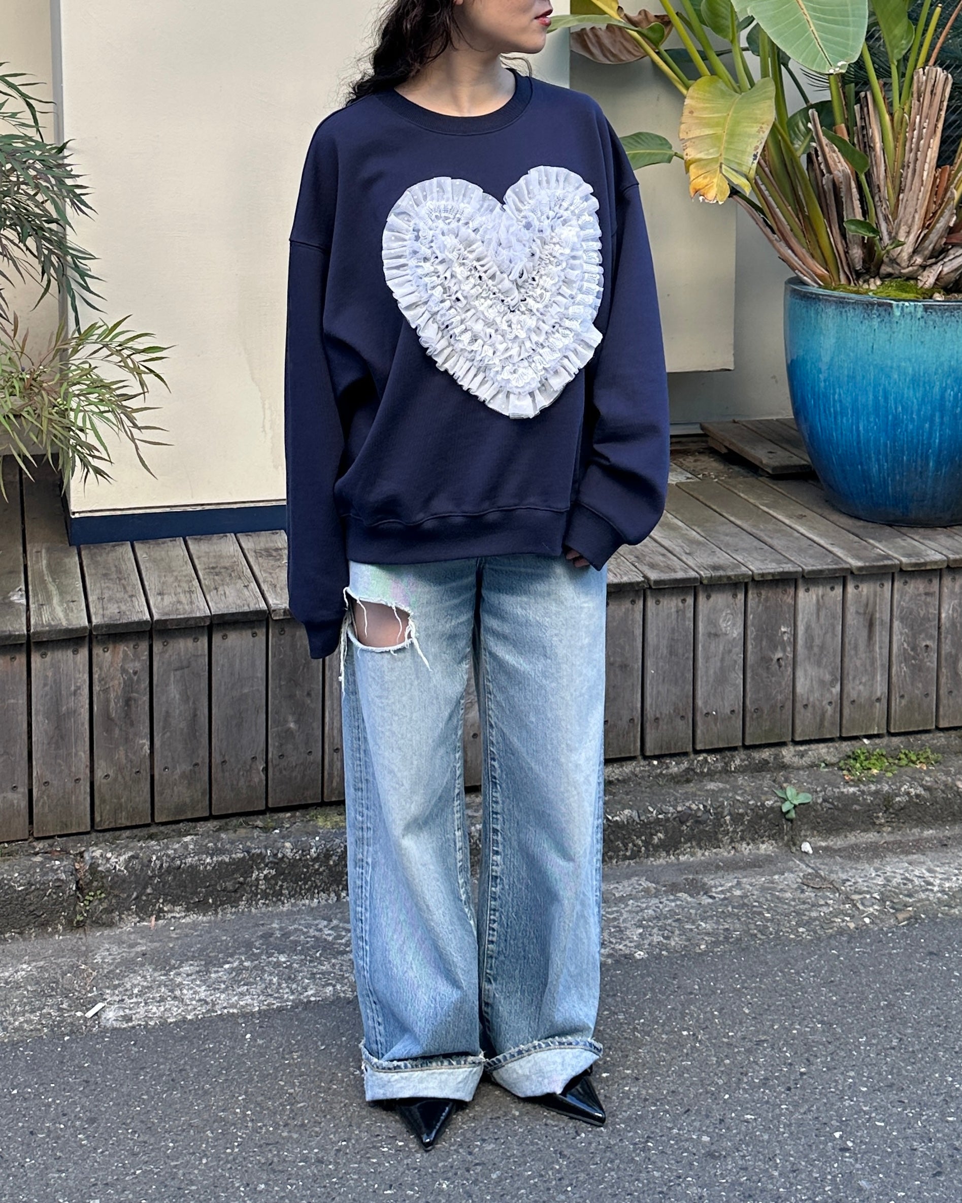 トップス POPPY HEARTTULLE SWEATSHIRT Heart tulle sweatshirt