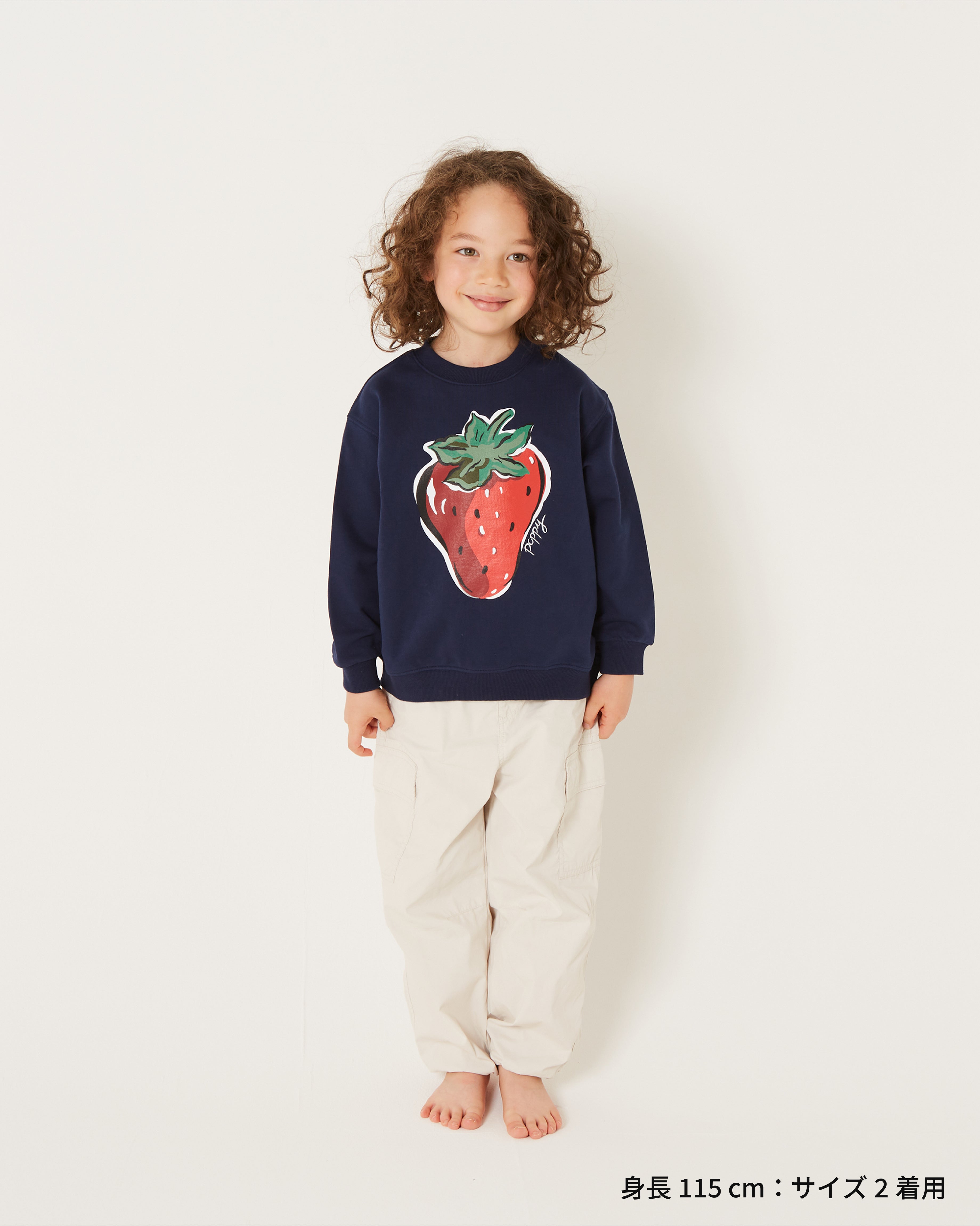 Poppy いちごトレーナー KIDS strawberry printed sweatshirts (Navy)