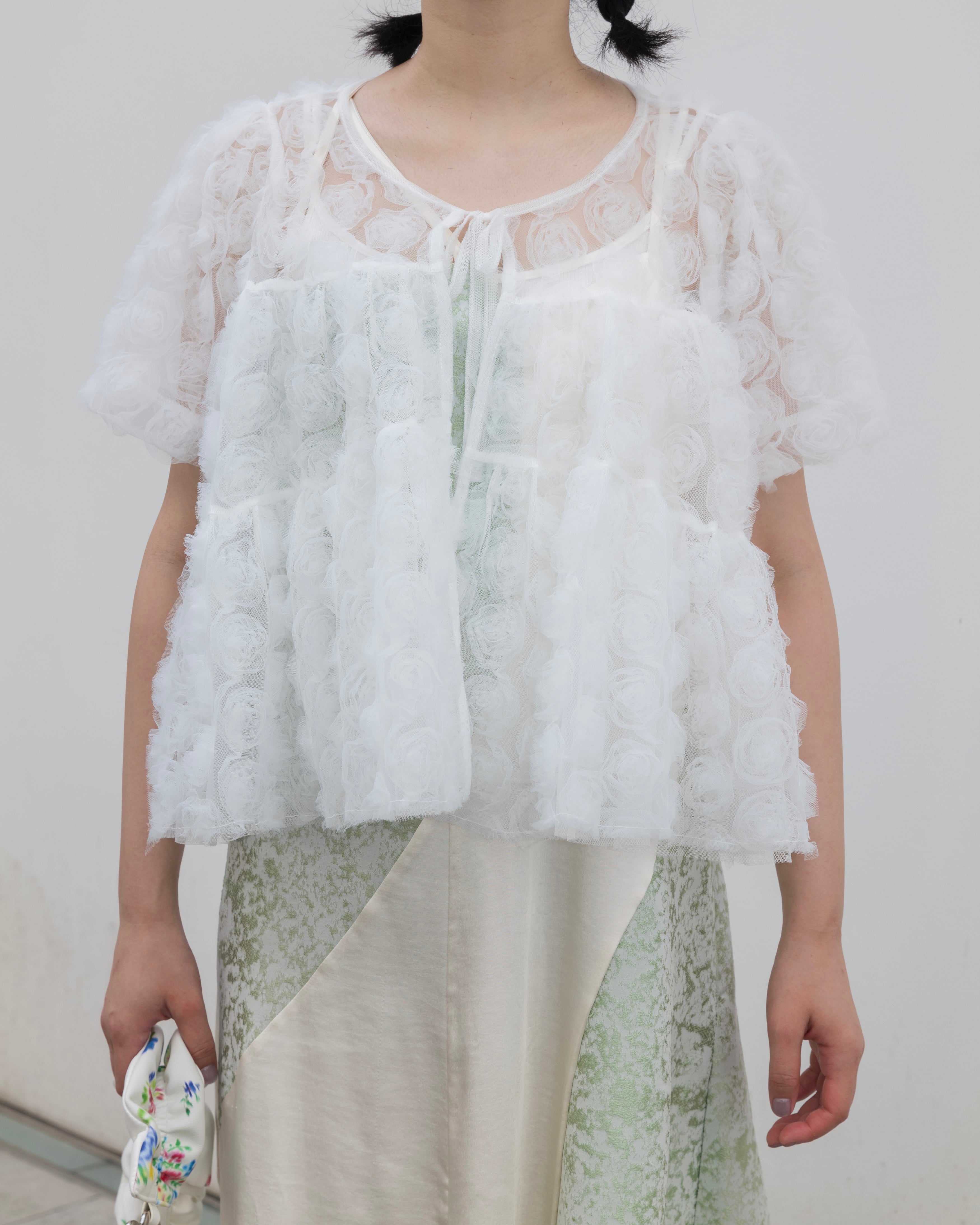 Flower tulle tiered bolero (black)