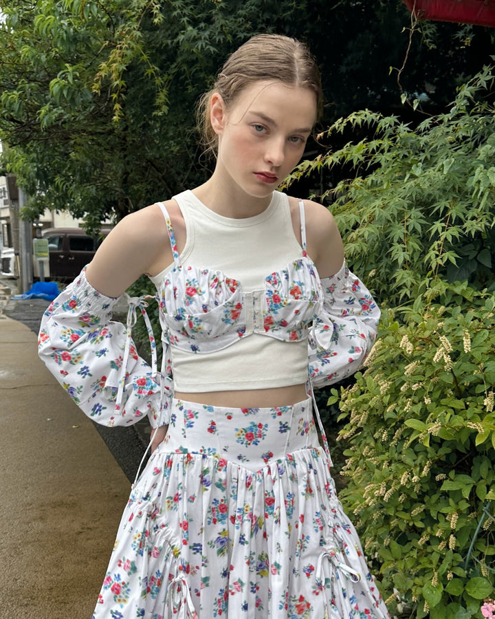 FLORAL BUSTIER & VOLUME SLEEVES – POPPY