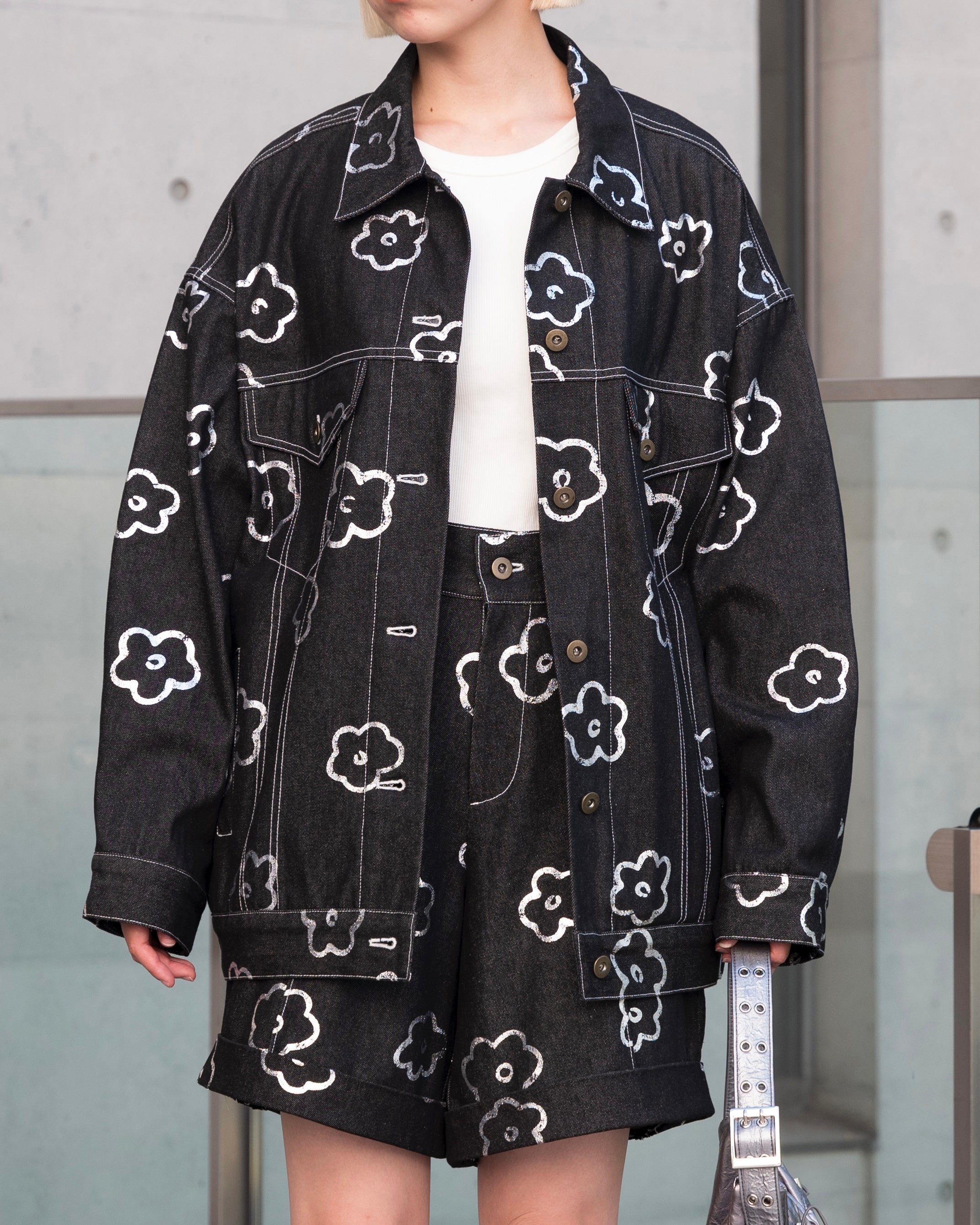 Silver flower denim jacket