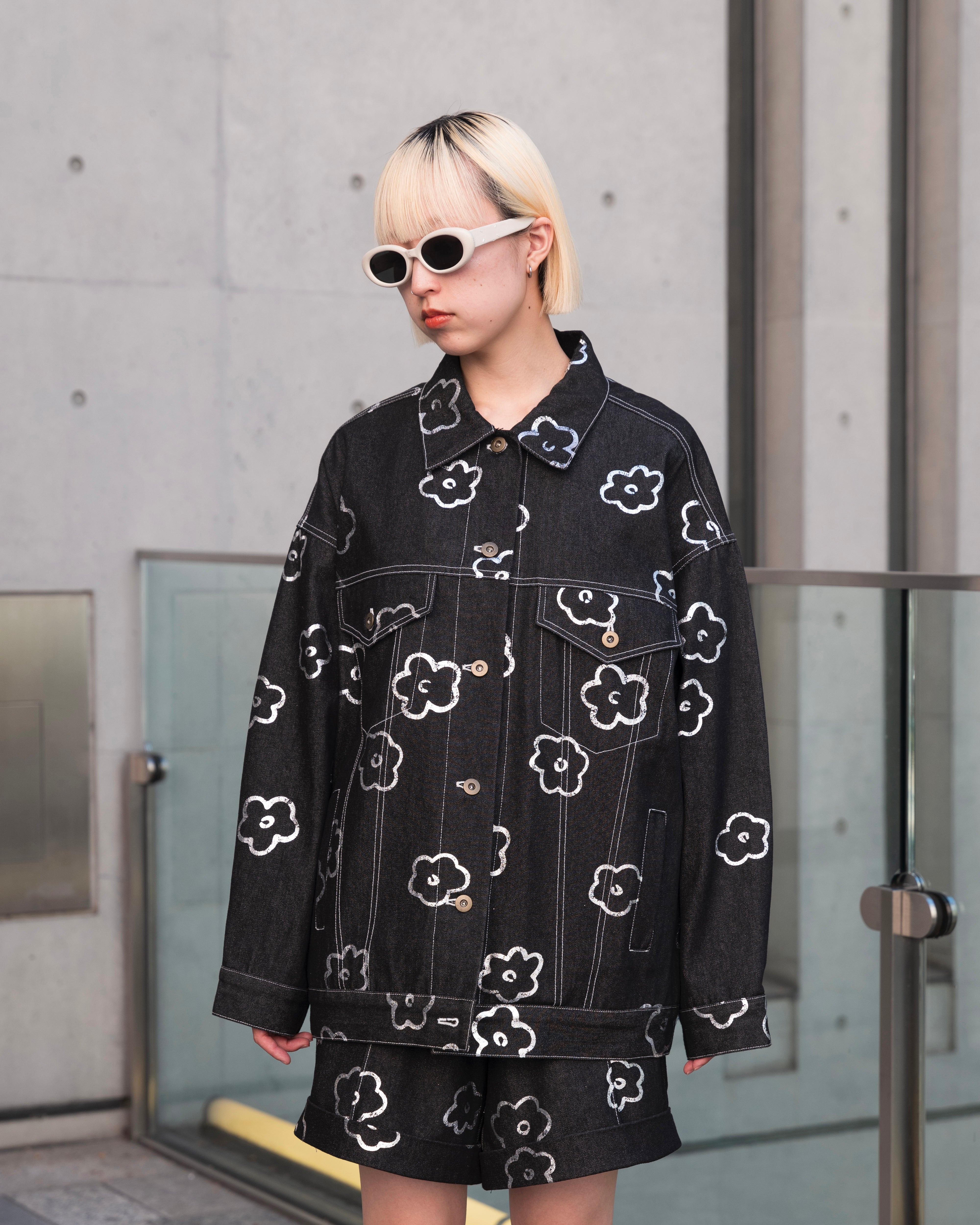 Silver flower denim jacket