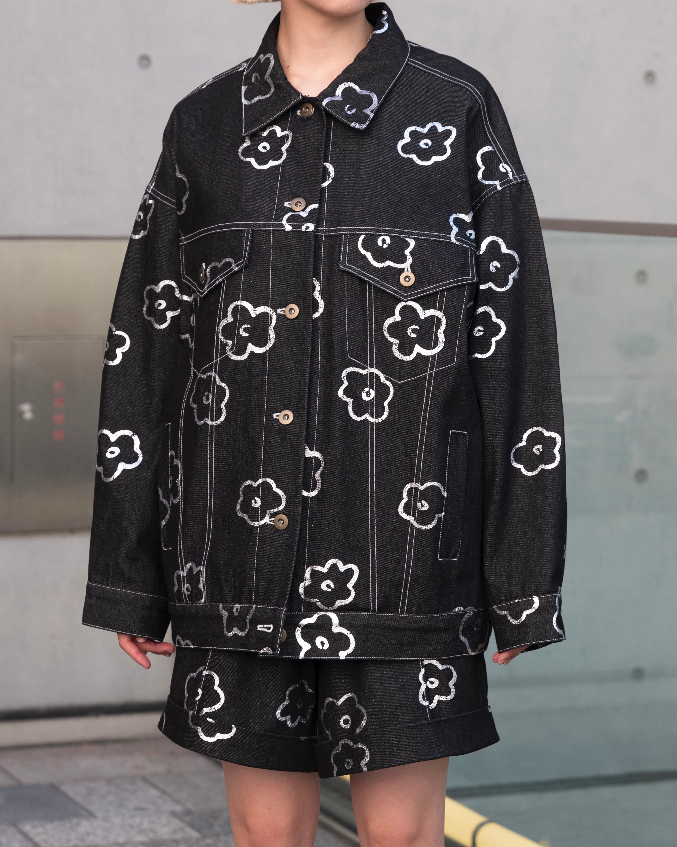 Silver flower denim jacket