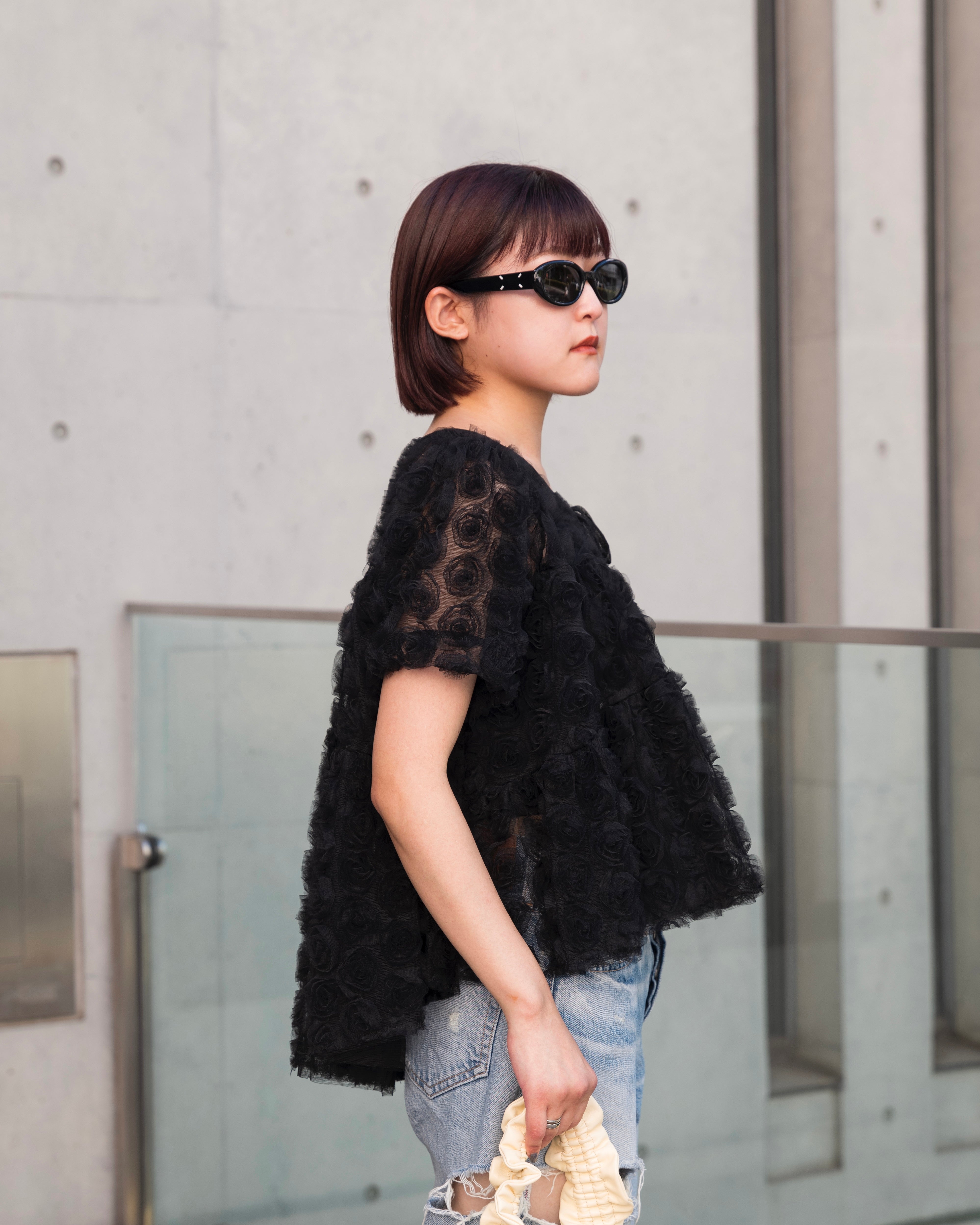 Flower tulle tiered bolero (black)