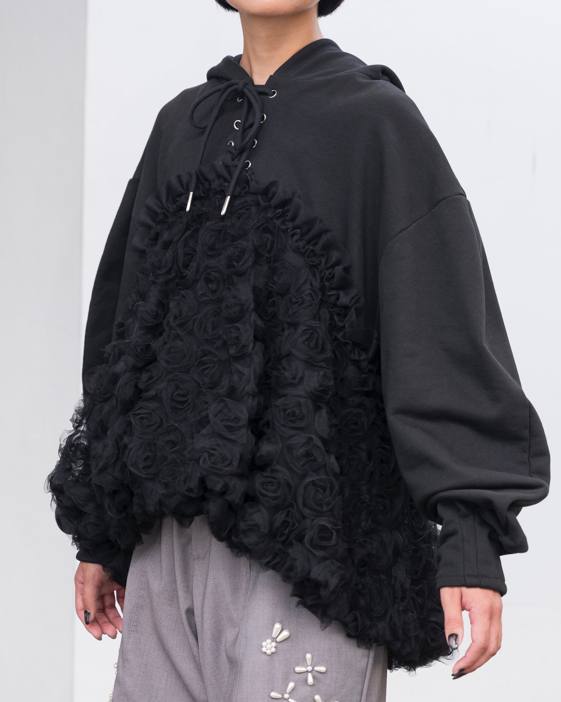Tulle docking hoodie（black）