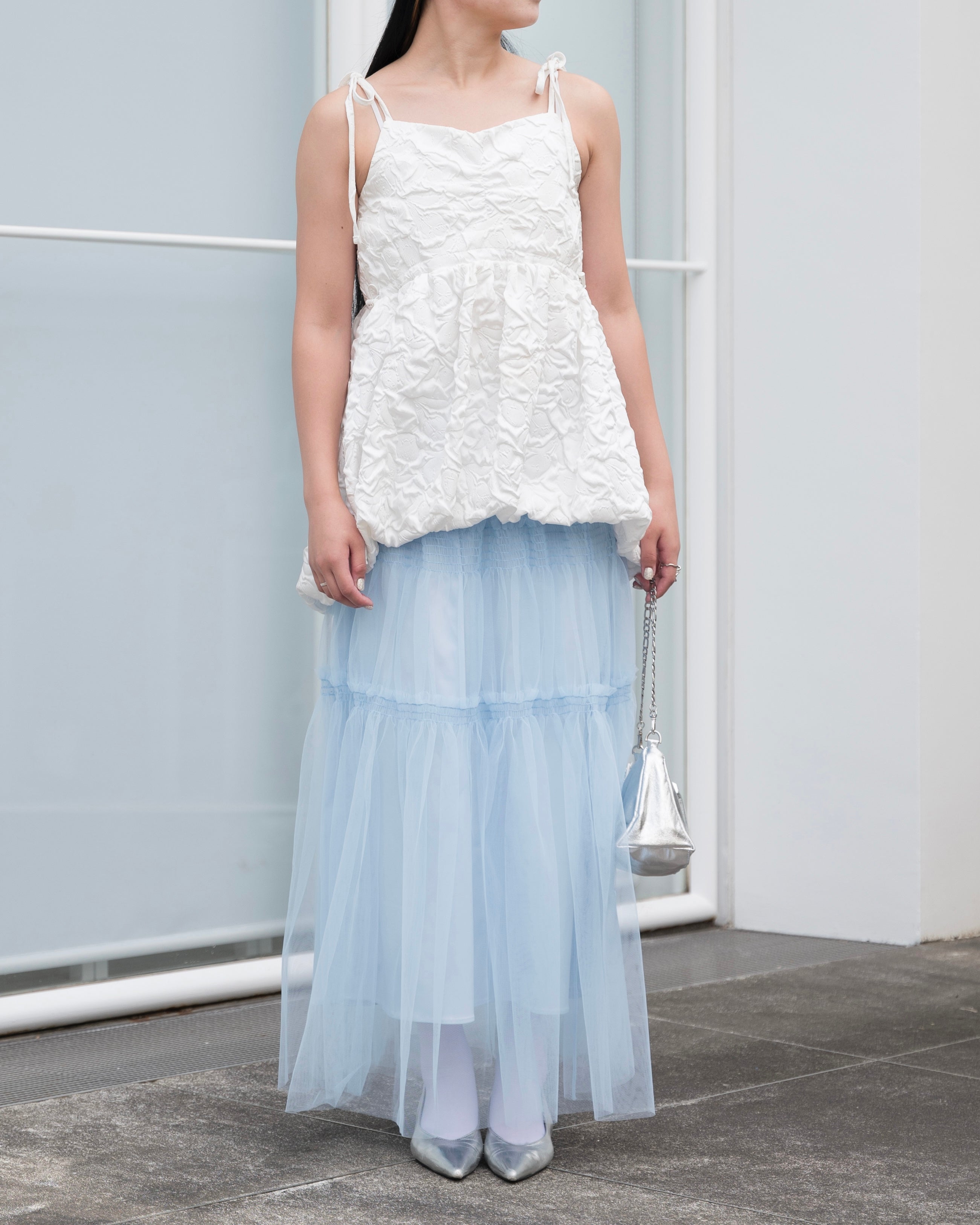 Shirring tulle skirt (blue / bordeaux)