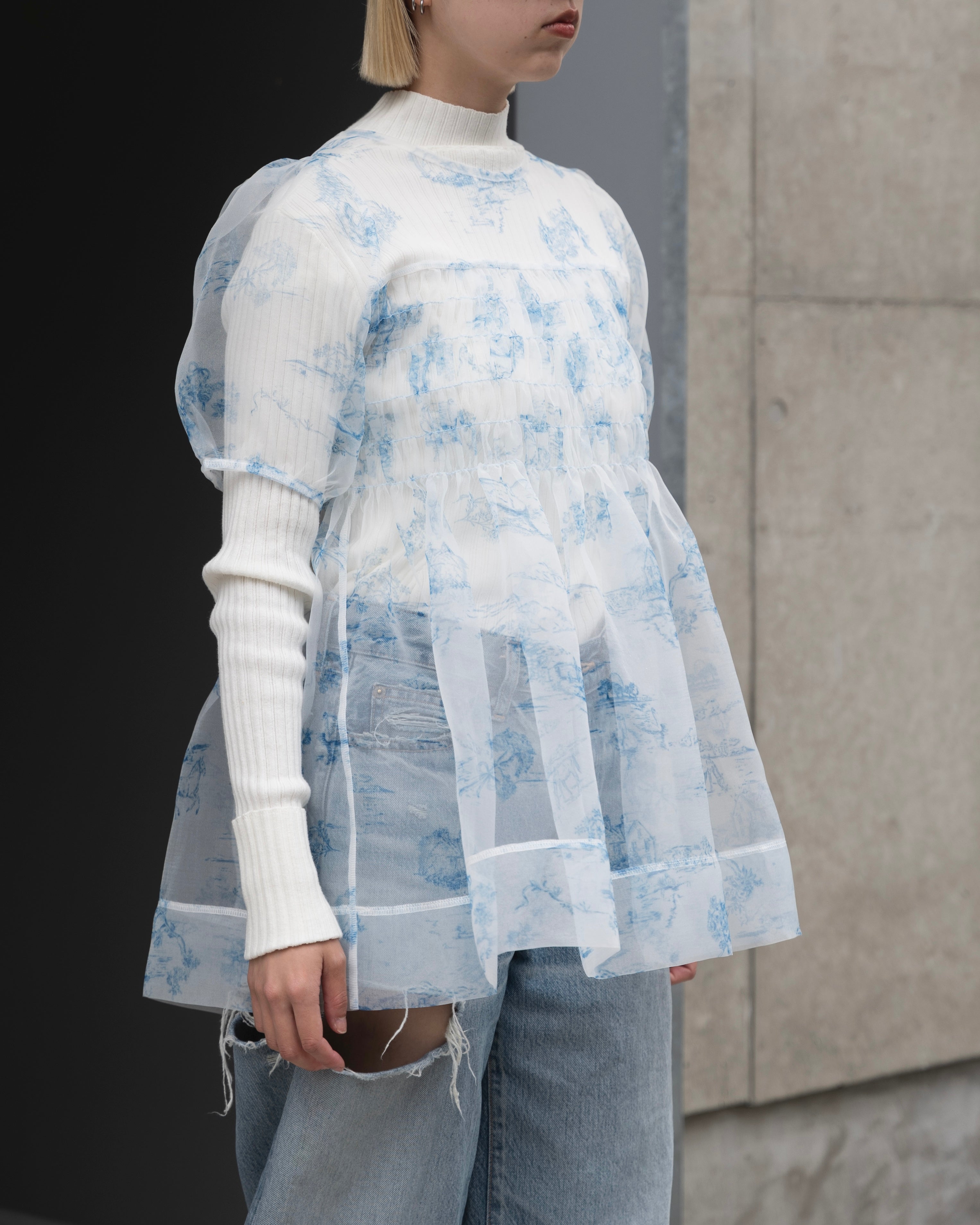 Toile de Jouy organdy shirring tunic