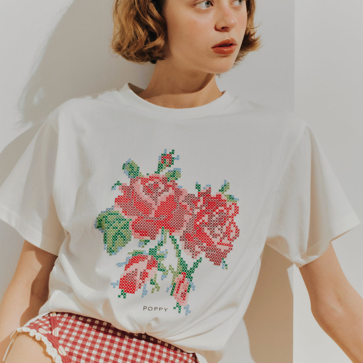 Flower cross-stitch print Tee