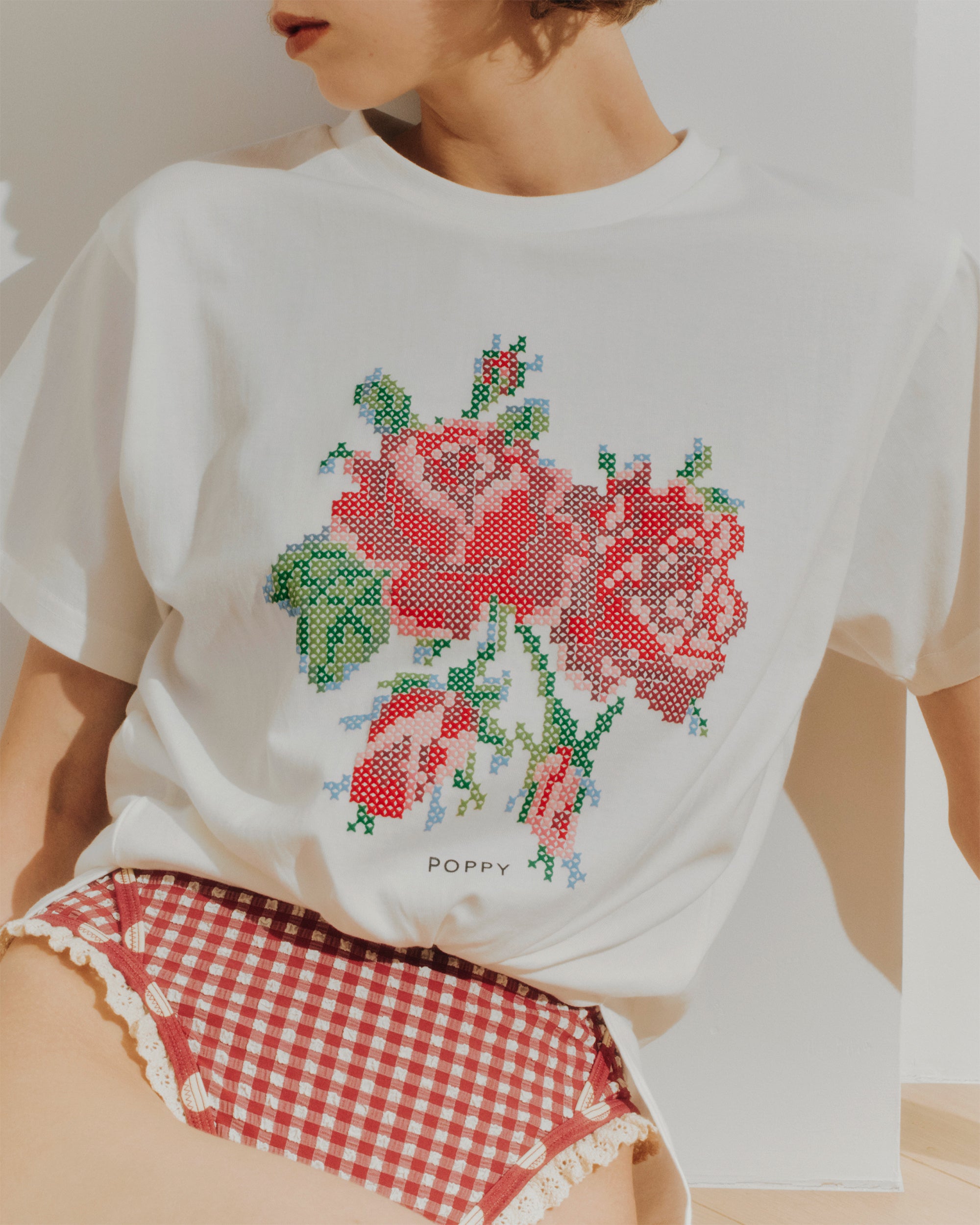 Flower cross-stitch print Tee