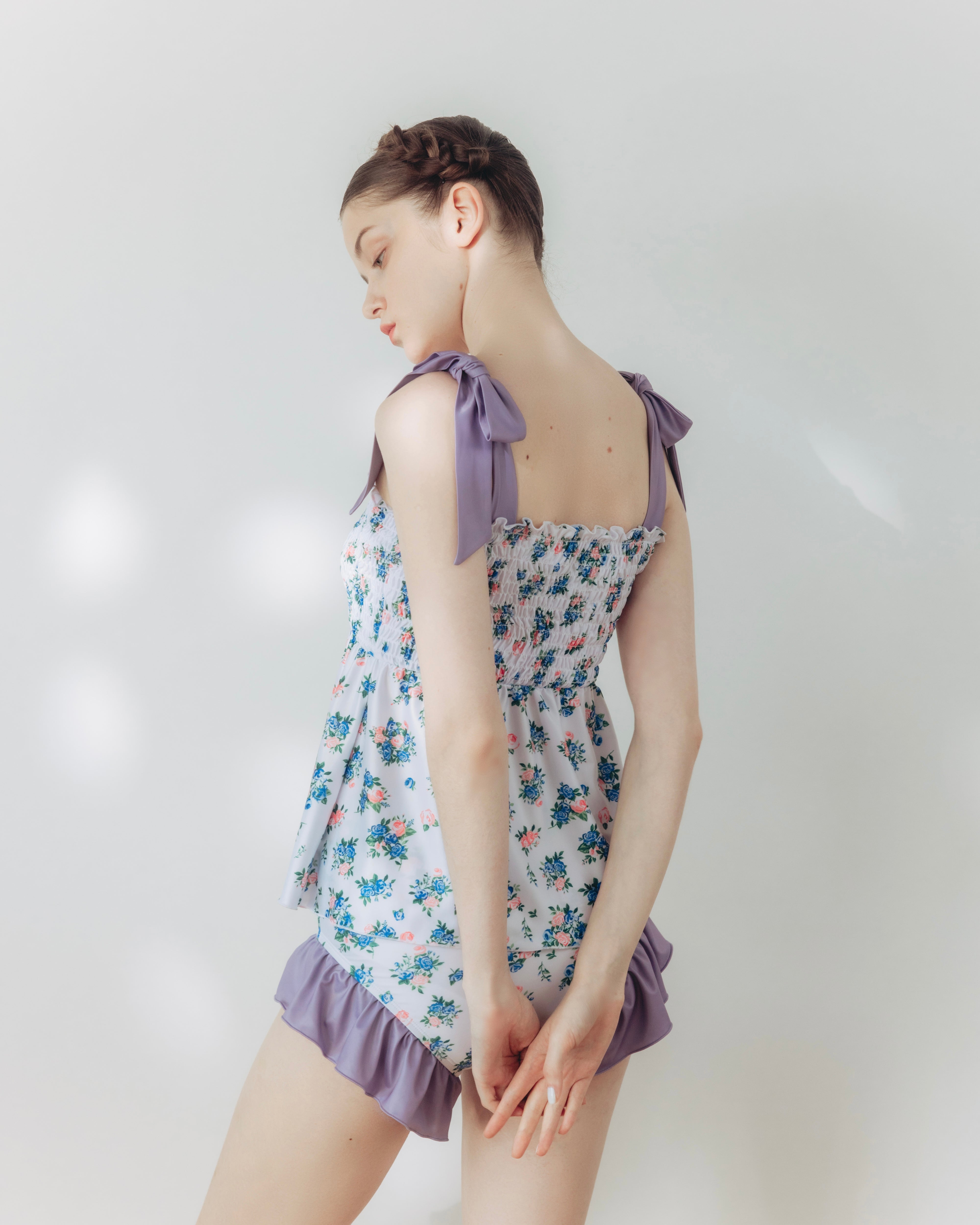 Shoulder ribbon shirring bikini