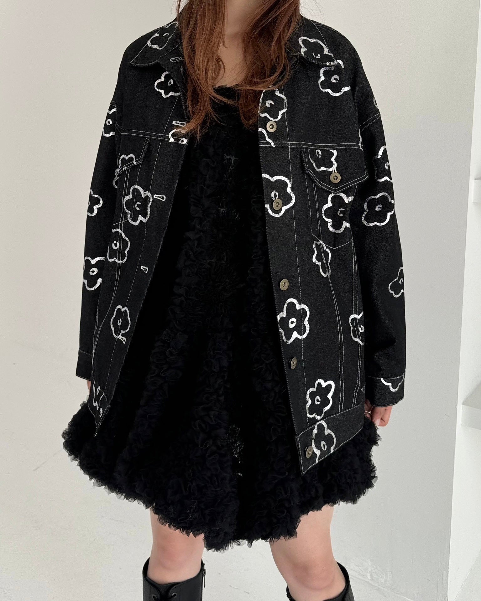 Silver flower denim jacket