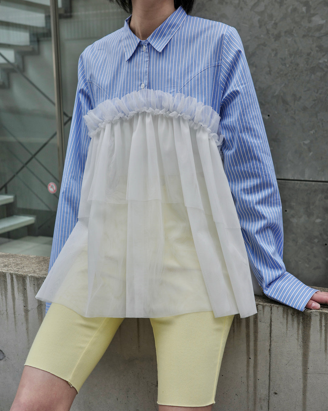 tulle docking flare shirt (blue stripe) – POPPY