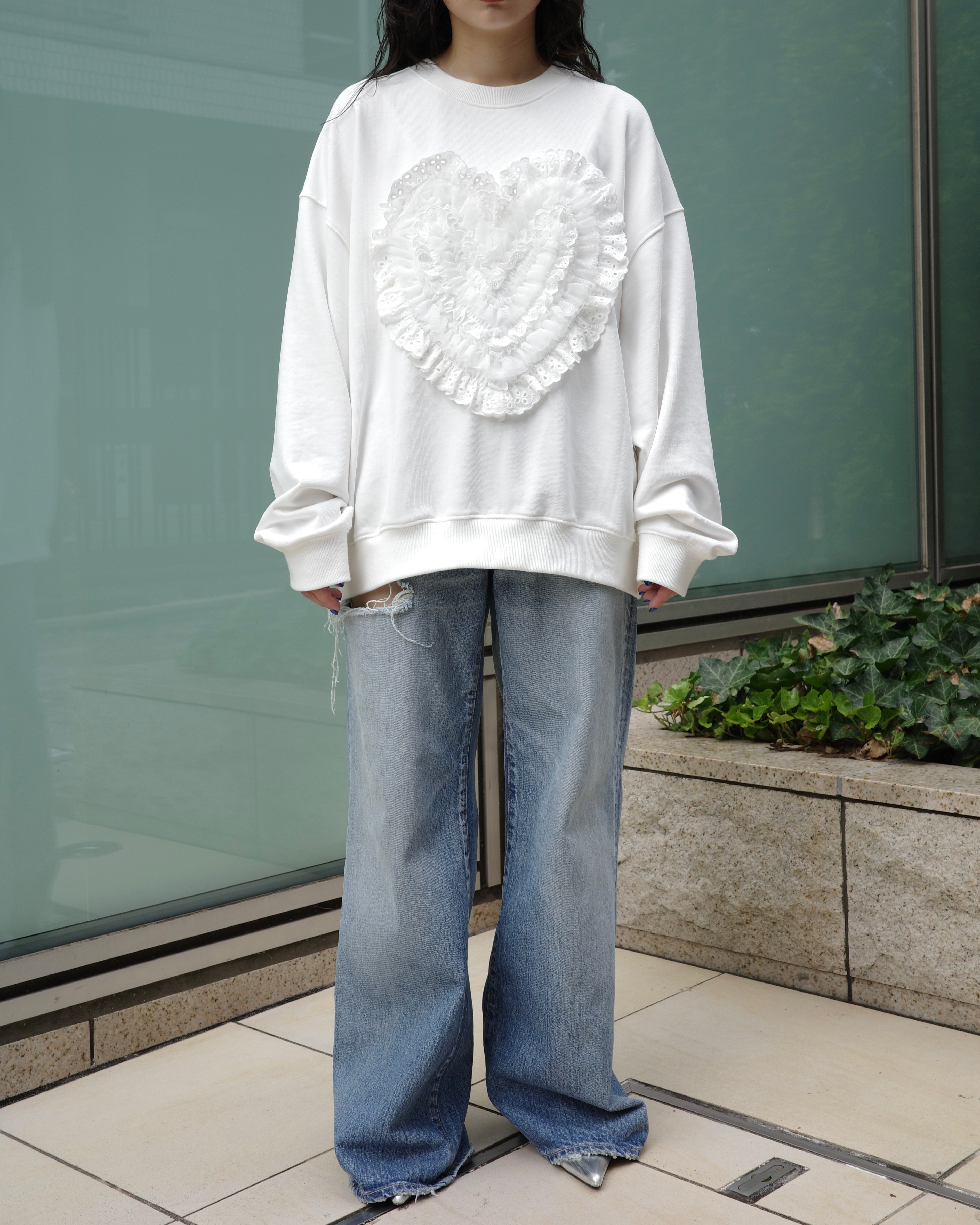 Cotton lace heart sweatshirt