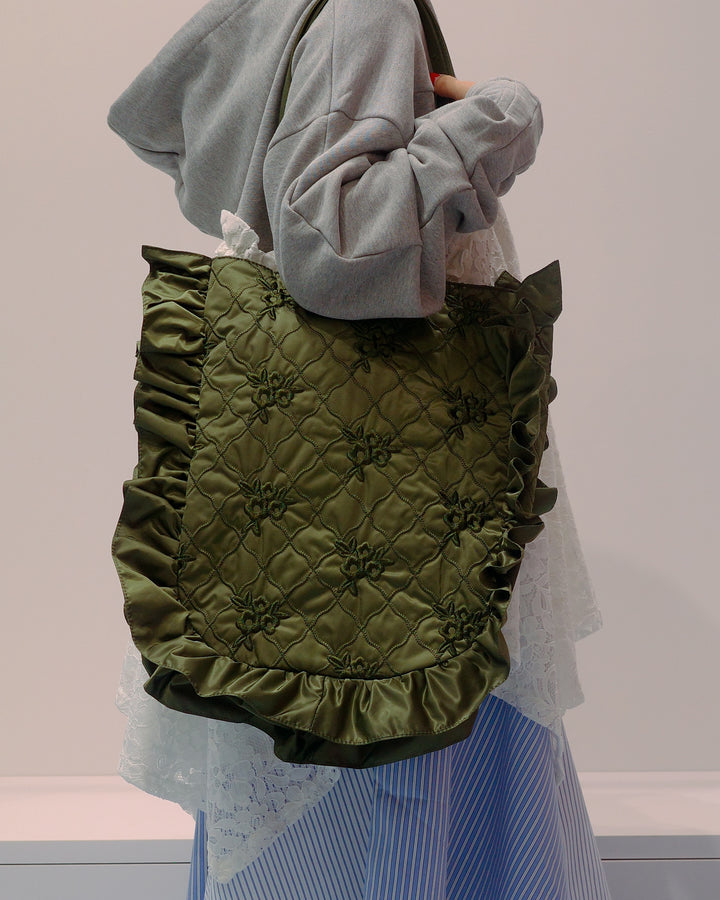 flower wave quilting tote (khaki) – POPPY