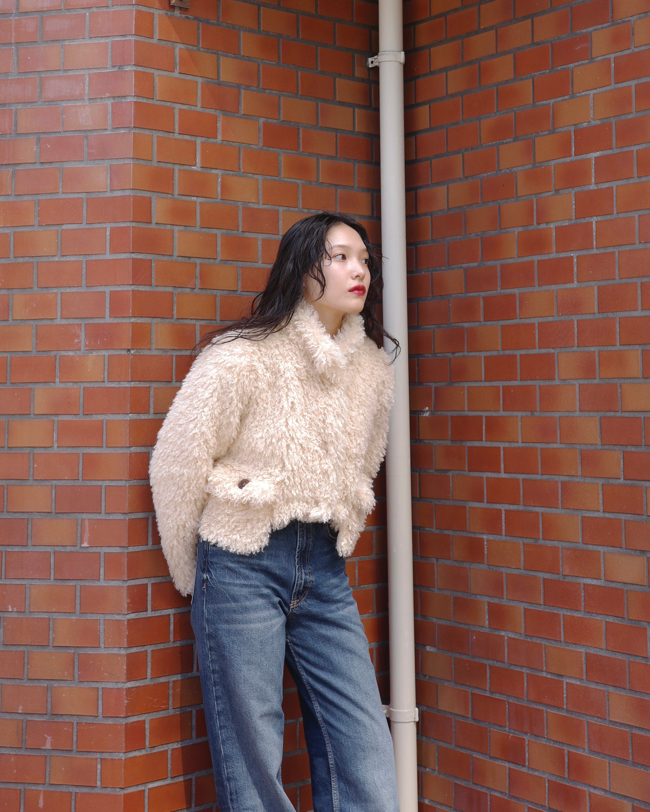 ジャケット・アウター poppy Cropped fur jacket (white) Cropped fur jacket