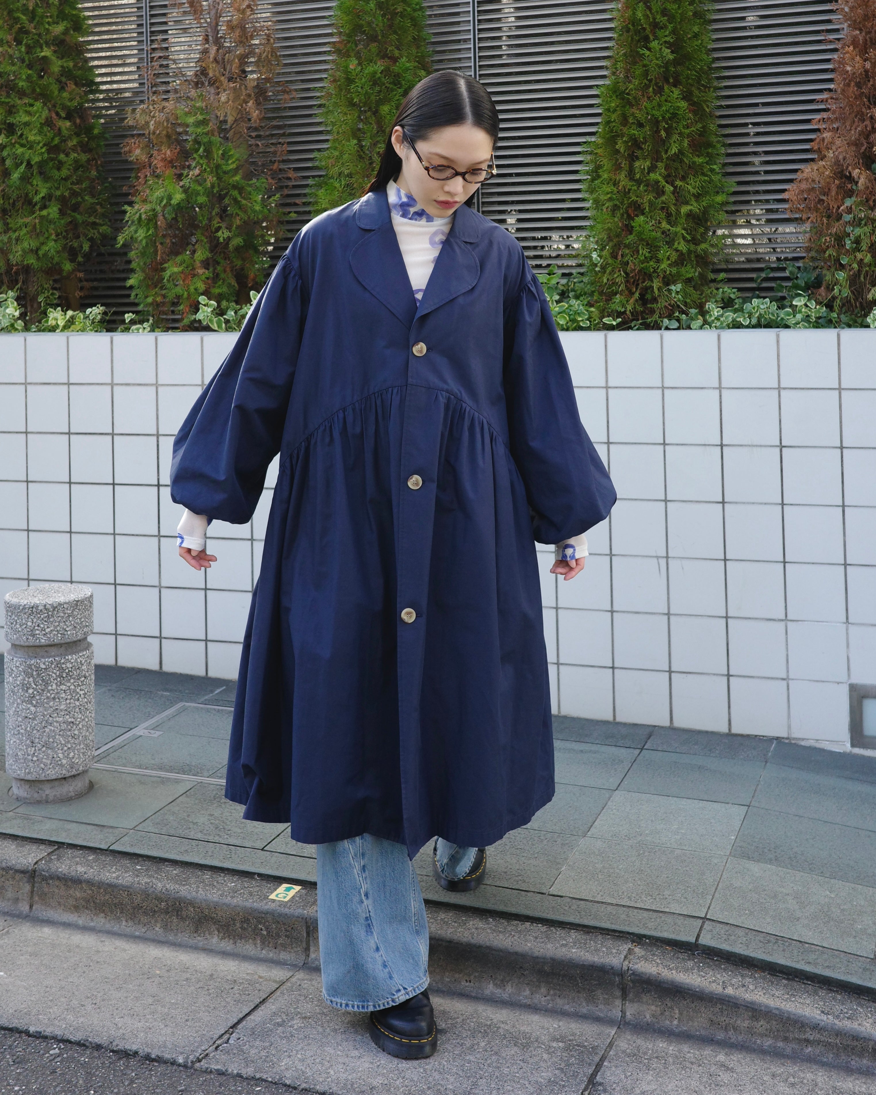 Balloon gather coat (navy)