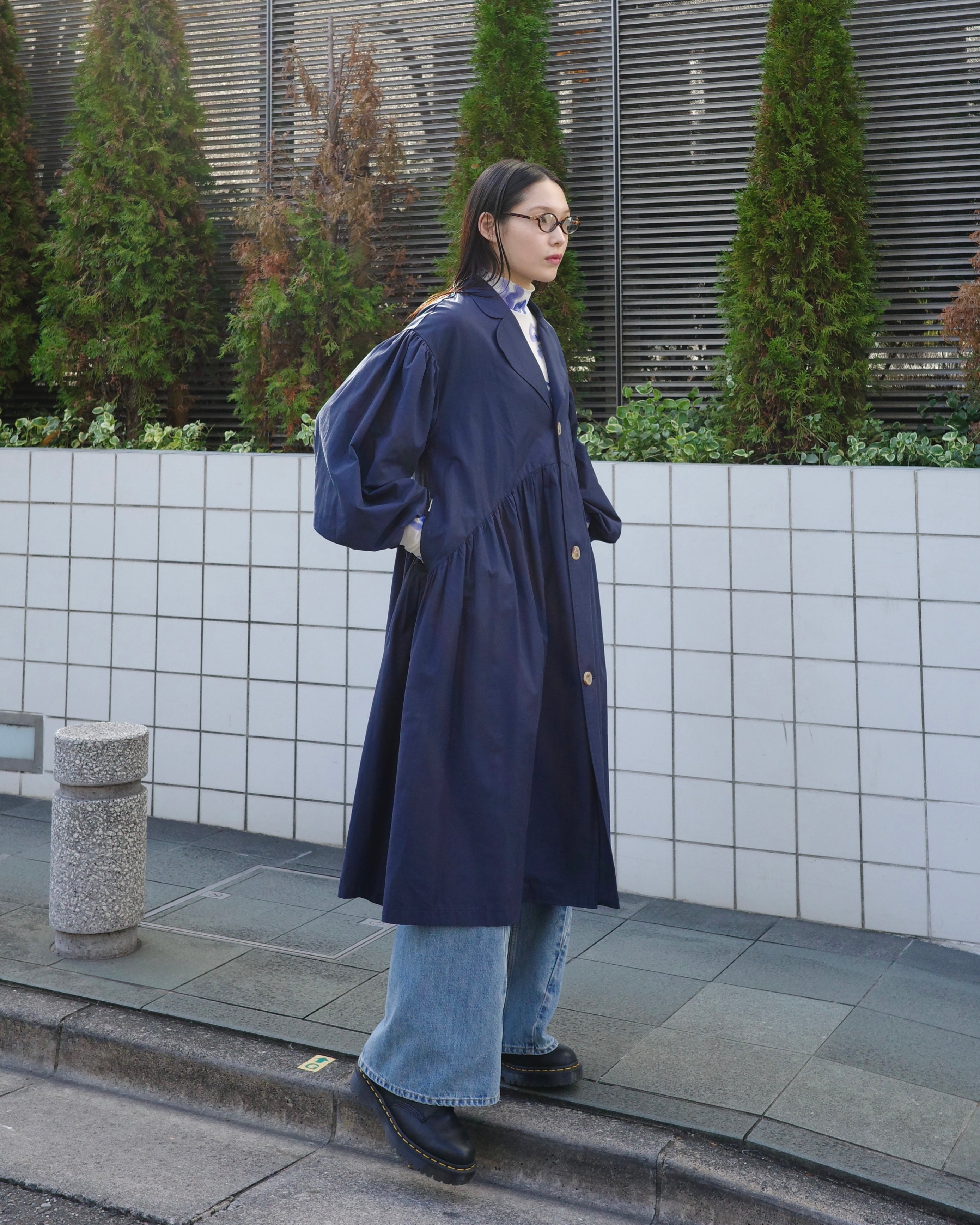 Balloon gather coat (navy)