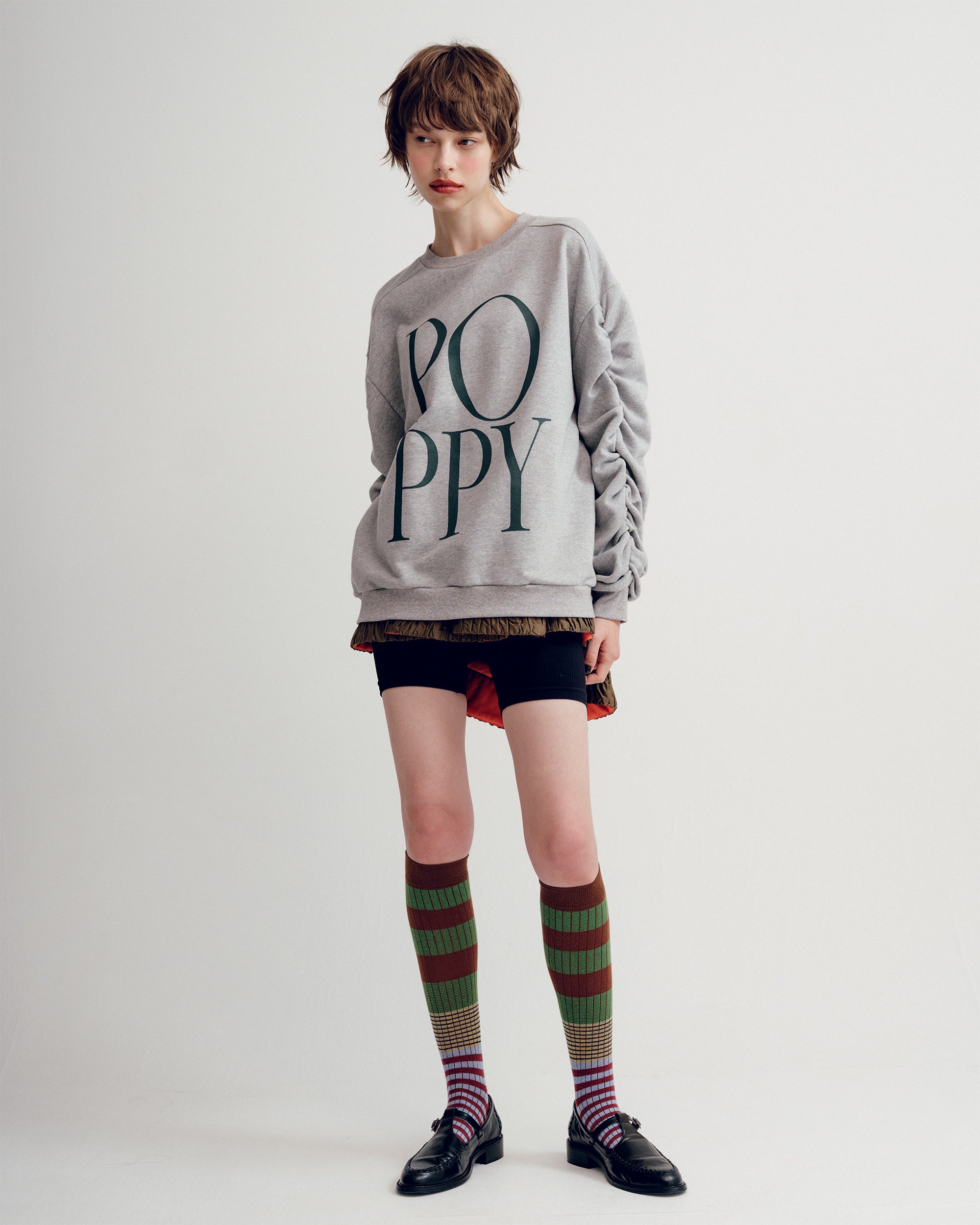 新品 Whimsy SNAP SLEEVE BORDER TOP L ウィムジー Whimsy（ウィムジー）の「【Whimsy / ウィムジー】SNAP SLEEVE BORDER