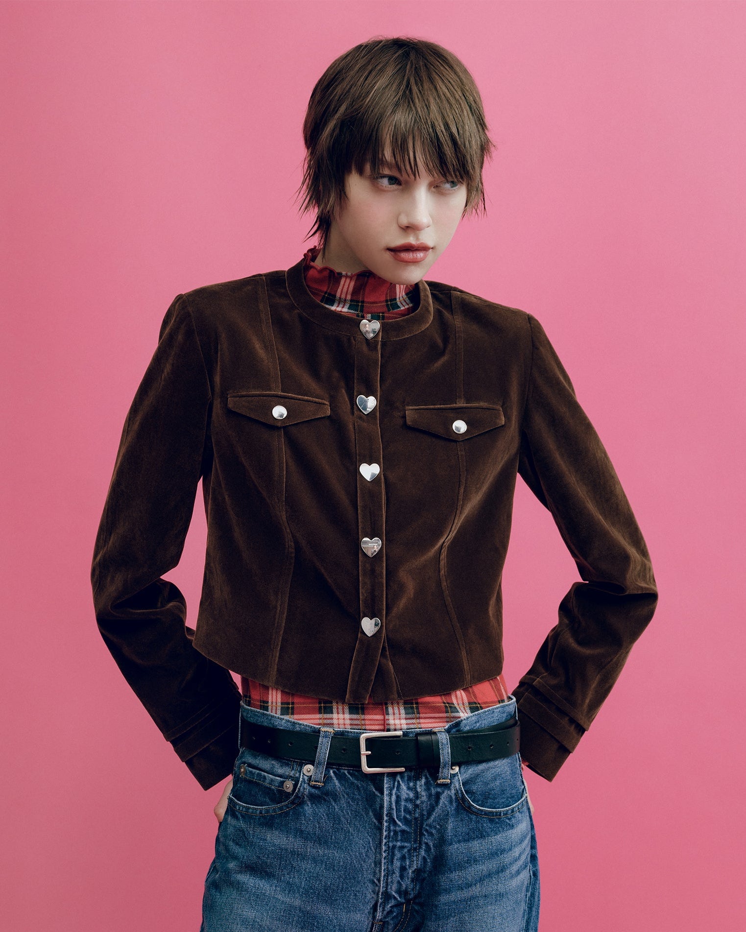 Heart button velvet jacket