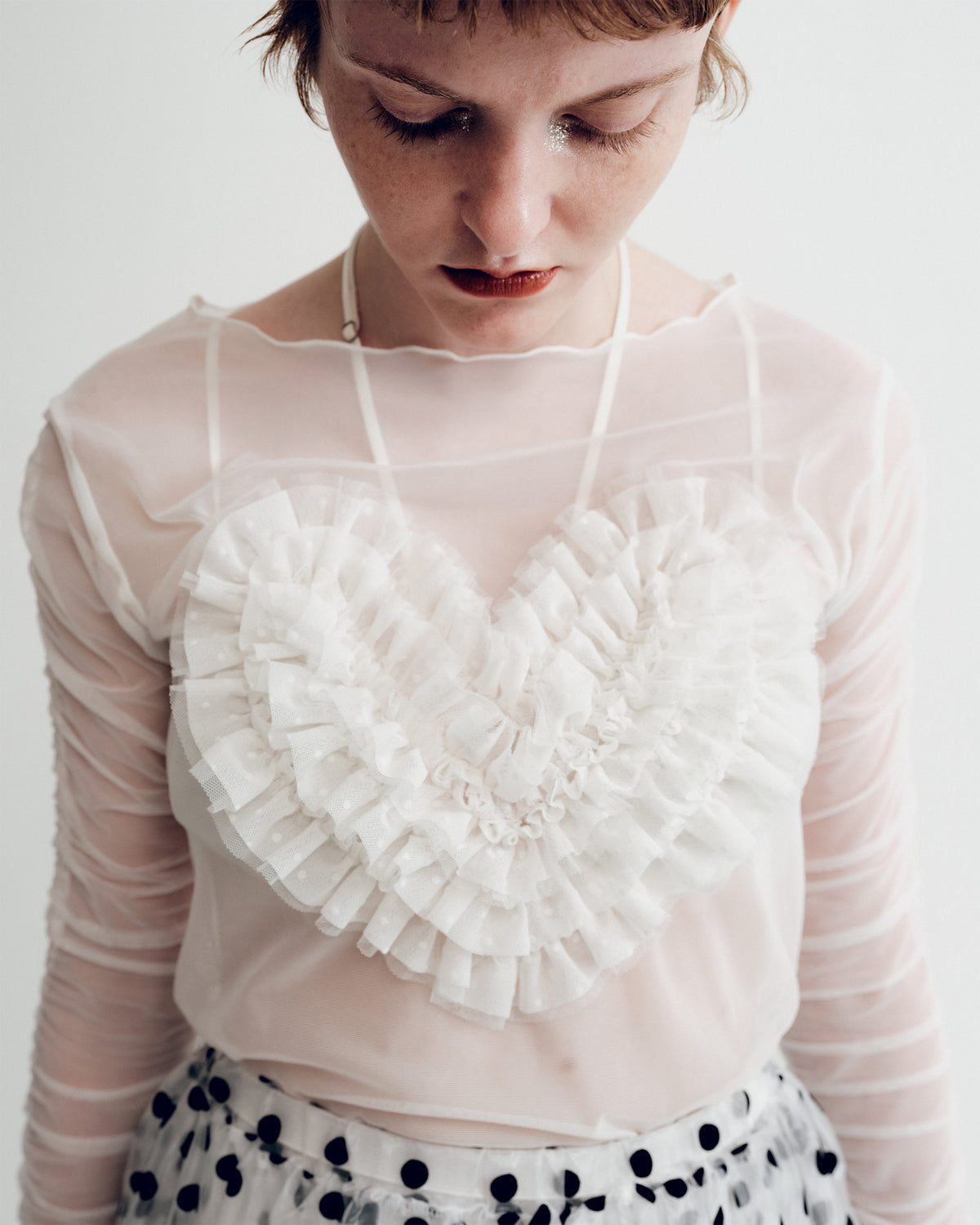 Heart tulle see-through tops (round neck)