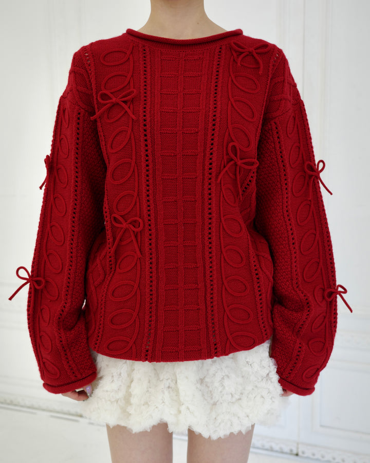 Kurukuru ribbon loose knit – POPPY