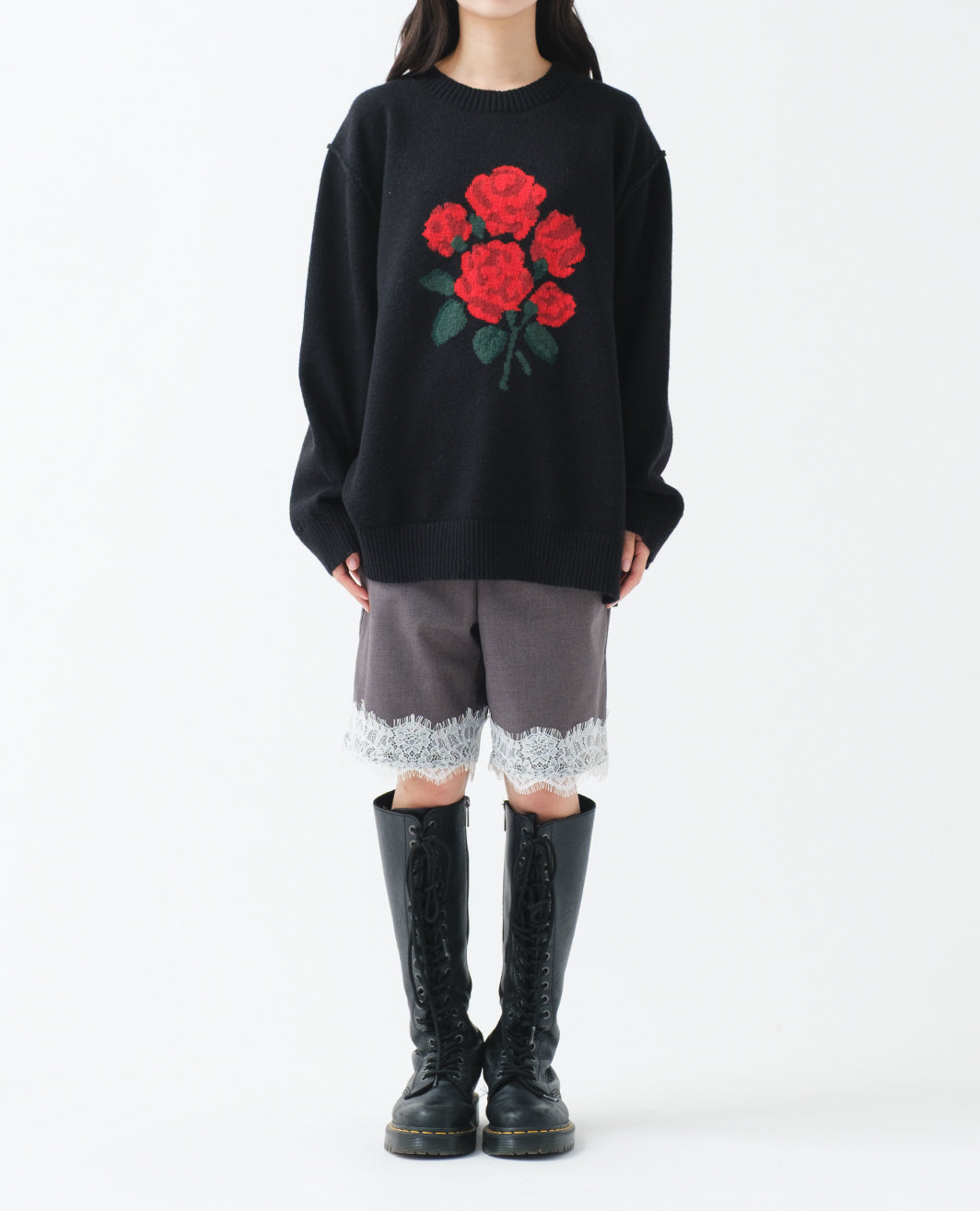 Red bouquet intarsia knit (black)